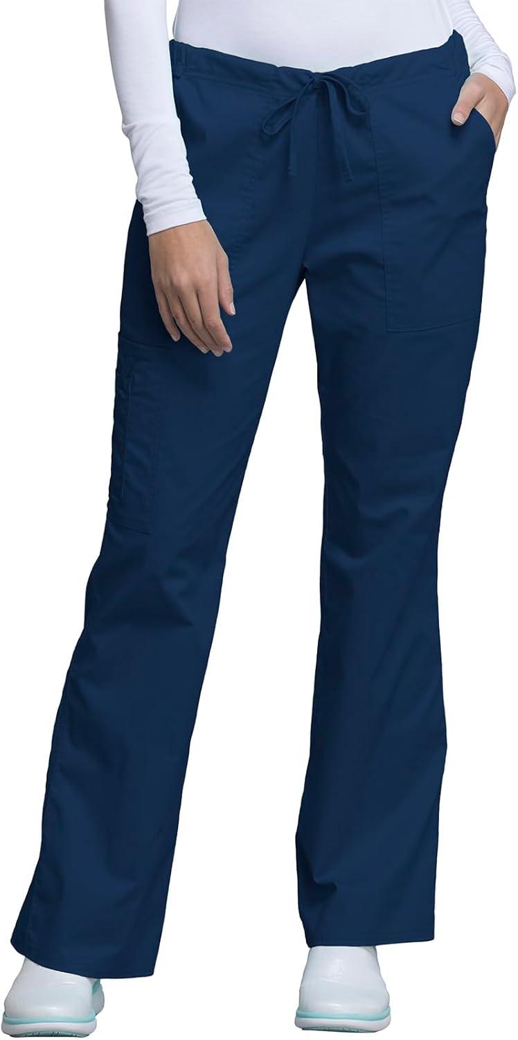 imageCherokee Womens Scrub Set 3 Pockets VNeck Top WW630 With 4 Pocket Mid Rise Drawstring Cargo Pant 4044Navy