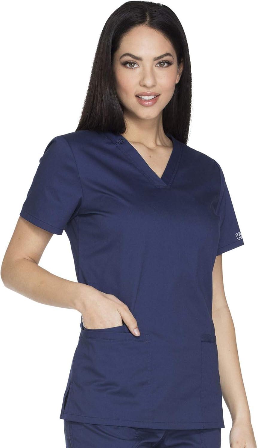 imageCherokee Womens Scrub Set 3 Pockets VNeck Top WW630 With 4 Pocket Mid Rise Drawstring Cargo Pant 4044Navy