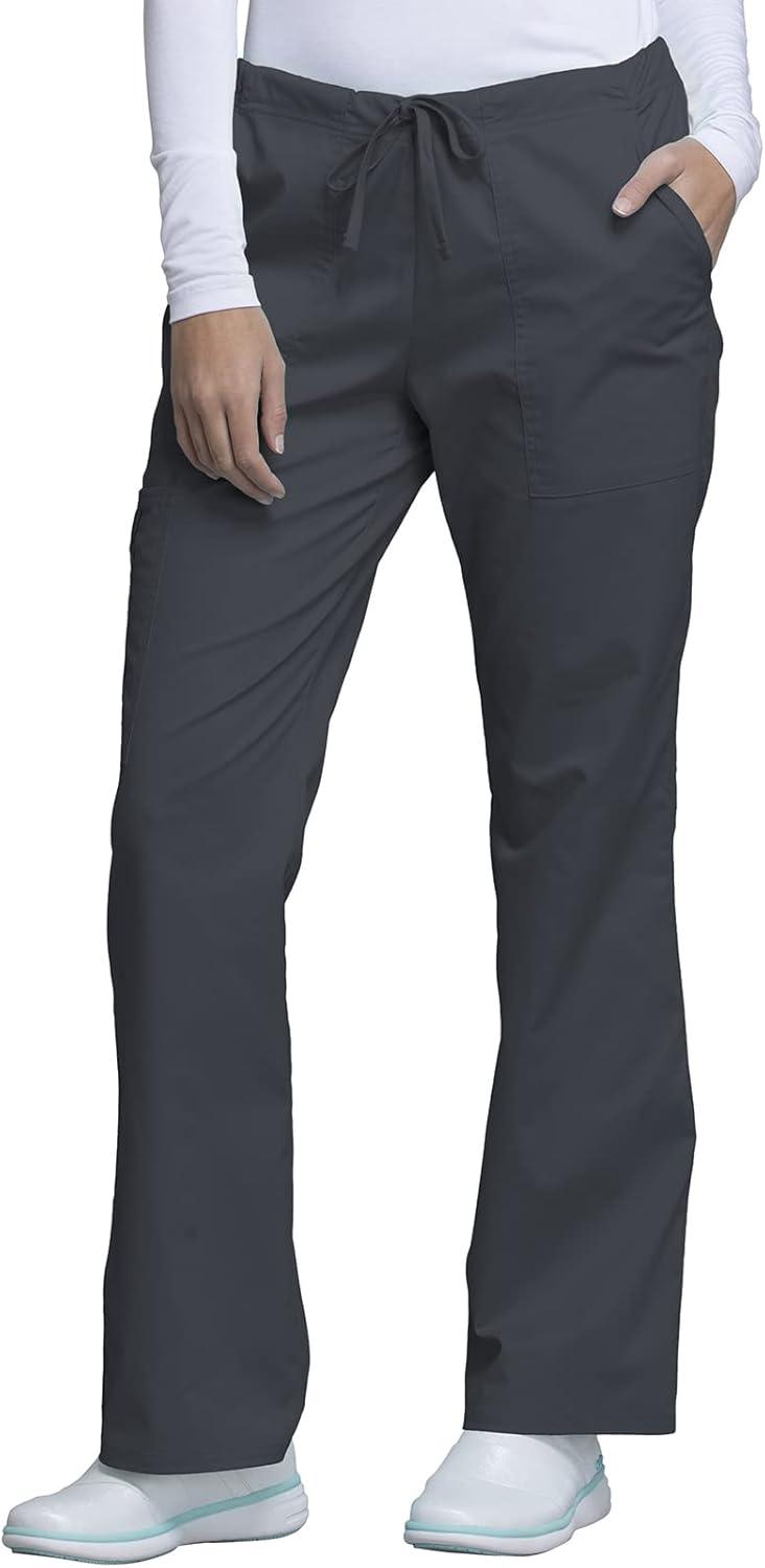 imageCherokee Womens Scrub Set 3 Pockets VNeck Top WW630 With 4 Pocket Mid Rise Drawstring Cargo Pant 4044Pewter