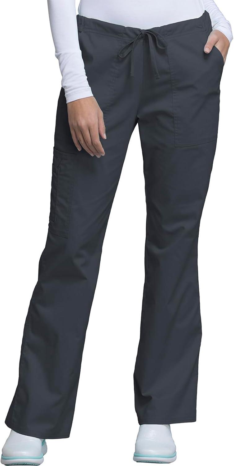 imageCherokee Womens Scrub Set 3 Pockets VNeck Top WW630 With 4 Pocket Mid Rise Drawstring Cargo Pant 4044Pewter