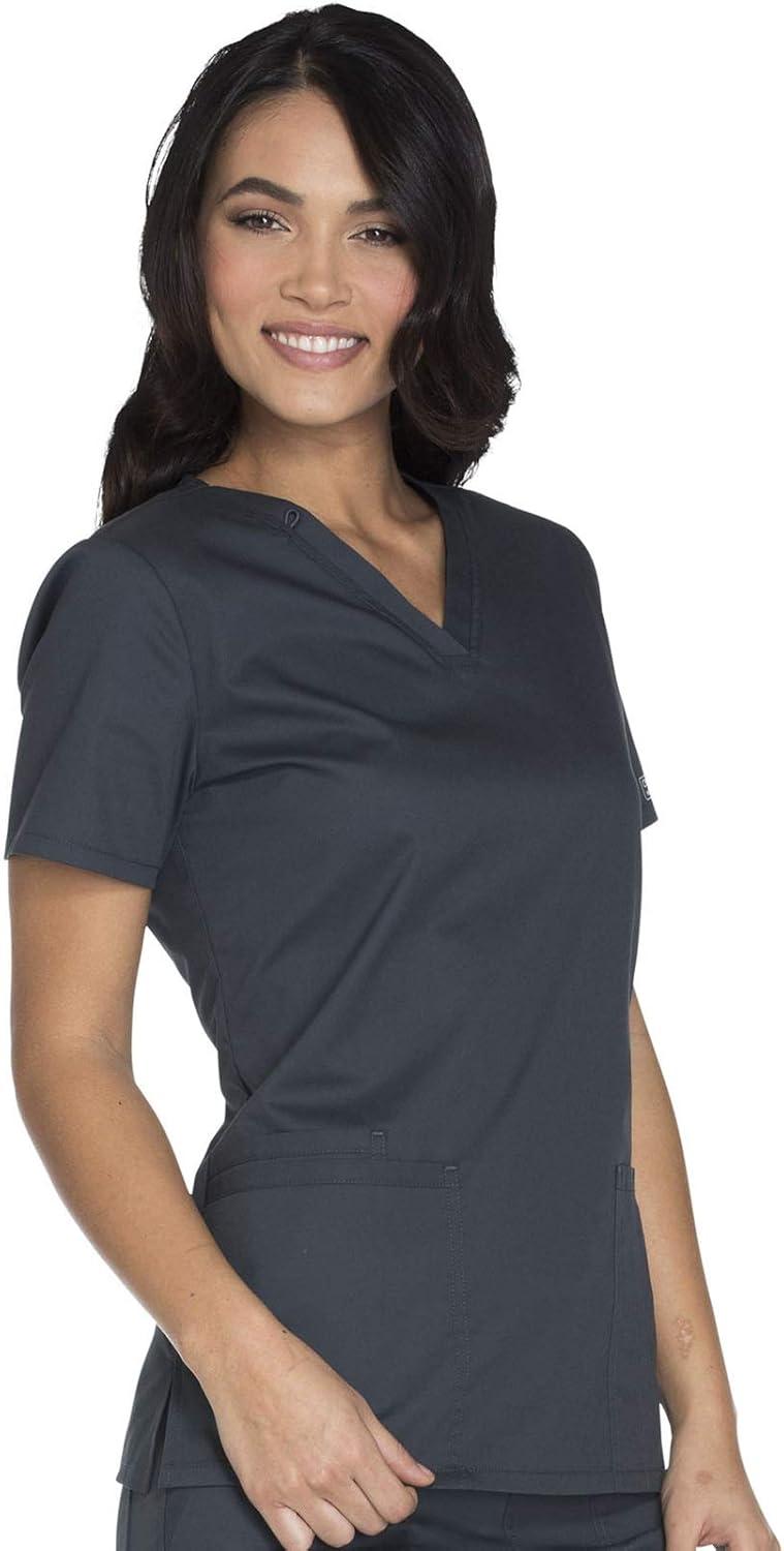 imageCherokee Womens Scrub Set 3 Pockets VNeck Top WW630 With 4 Pocket Mid Rise Drawstring Cargo Pant 4044Pewter