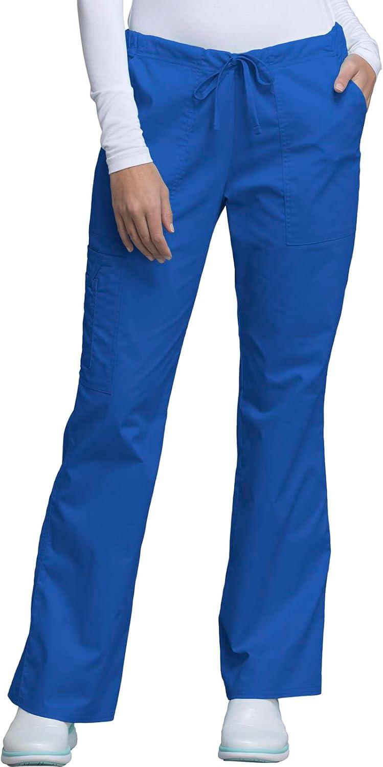 imageCherokee Womens Scrub Set 3 Pockets VNeck Top WW630 With 4 Pocket Mid Rise Drawstring Cargo Pant 4044Royal