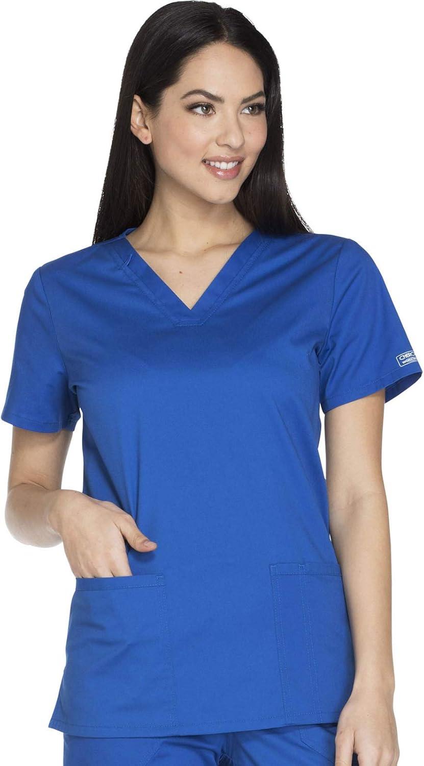 imageCherokee Womens Scrub Set 3 Pockets VNeck Top WW630 With 4 Pocket Mid Rise Drawstring Cargo Pant 4044Royal
