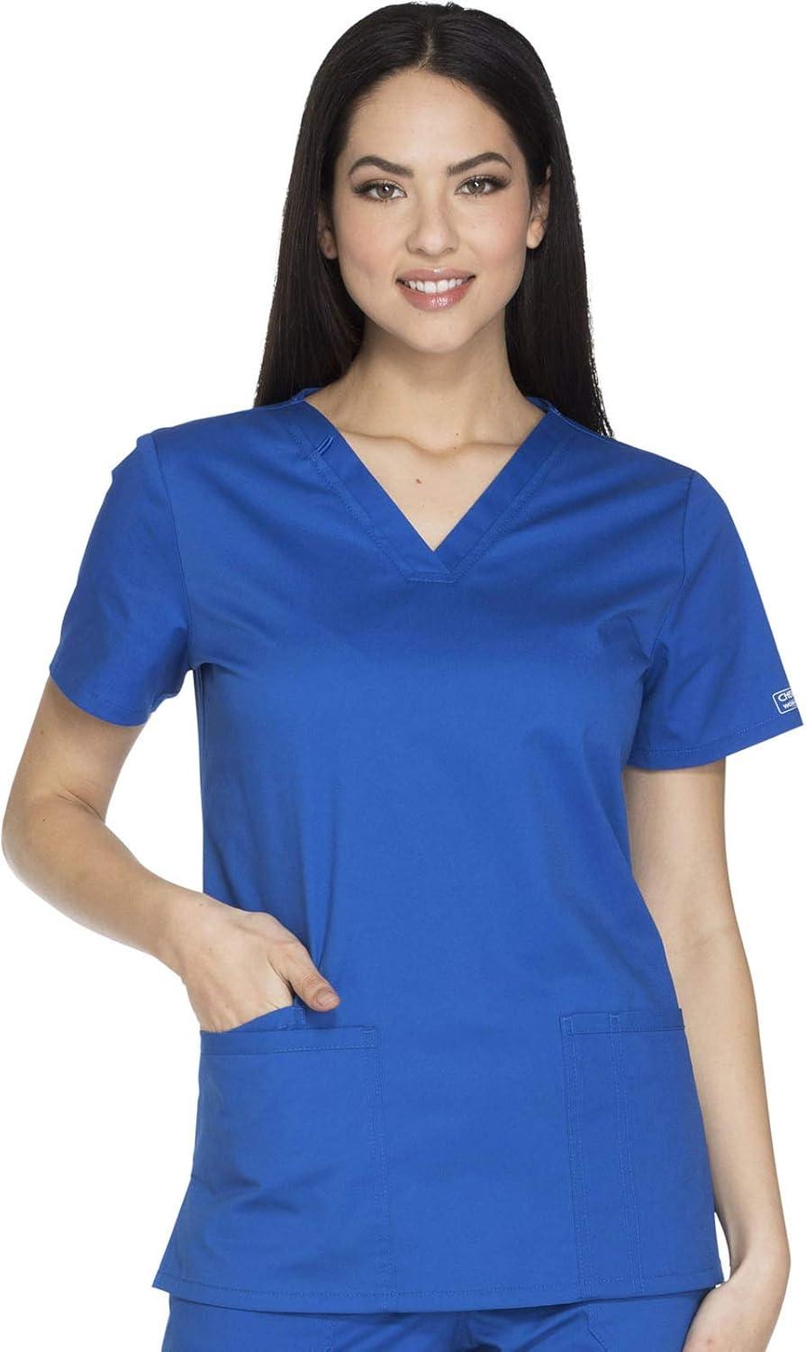 imageCherokee Womens Scrub Set 3 Pockets VNeck Top WW630 With 4 Pocket Mid Rise Drawstring Cargo Pant 4044Royal