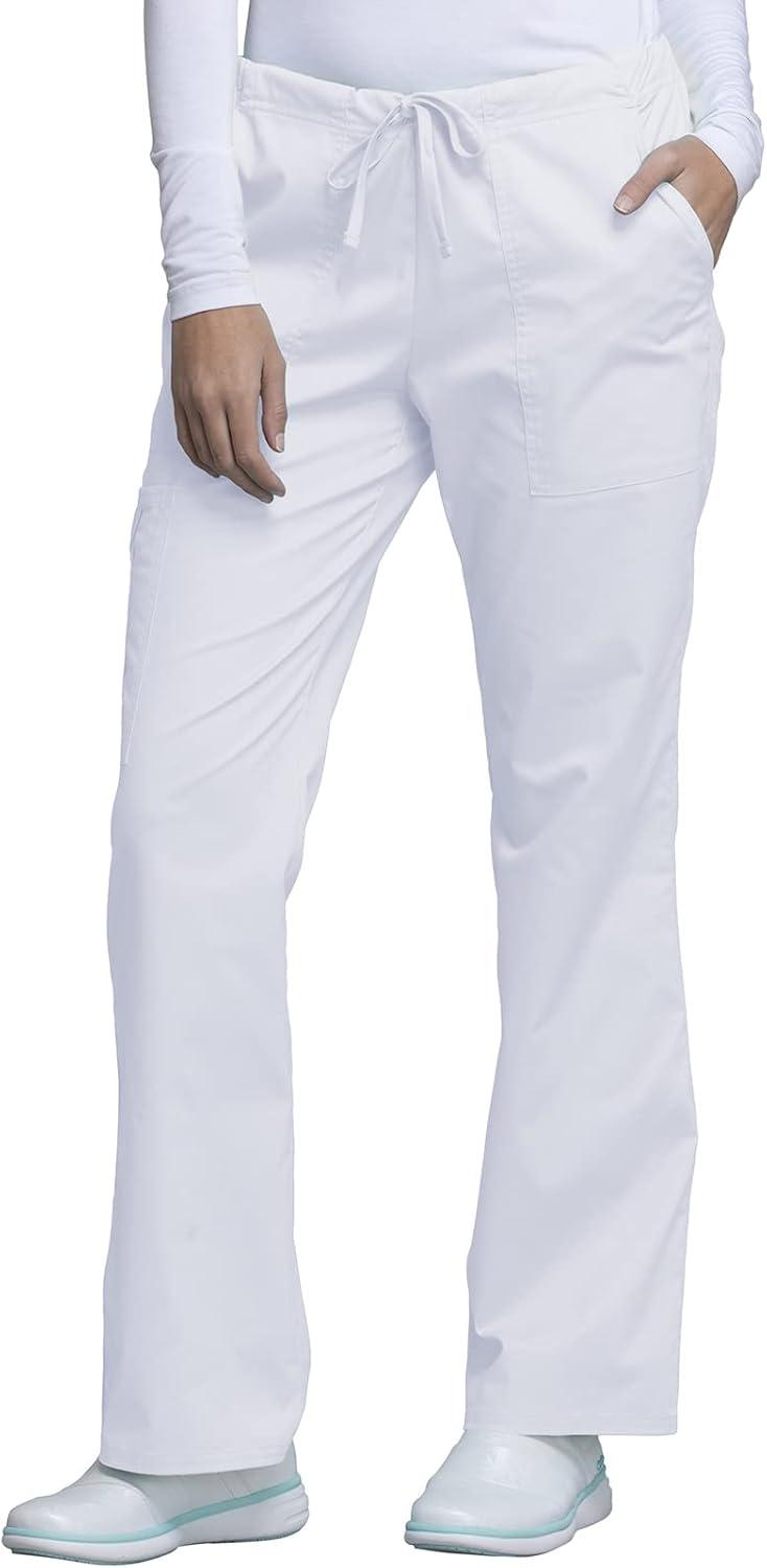 imageCherokee Womens Scrub Set 3 Pockets VNeck Top WW630 With 4 Pocket Mid Rise Drawstring Cargo Pant 4044White