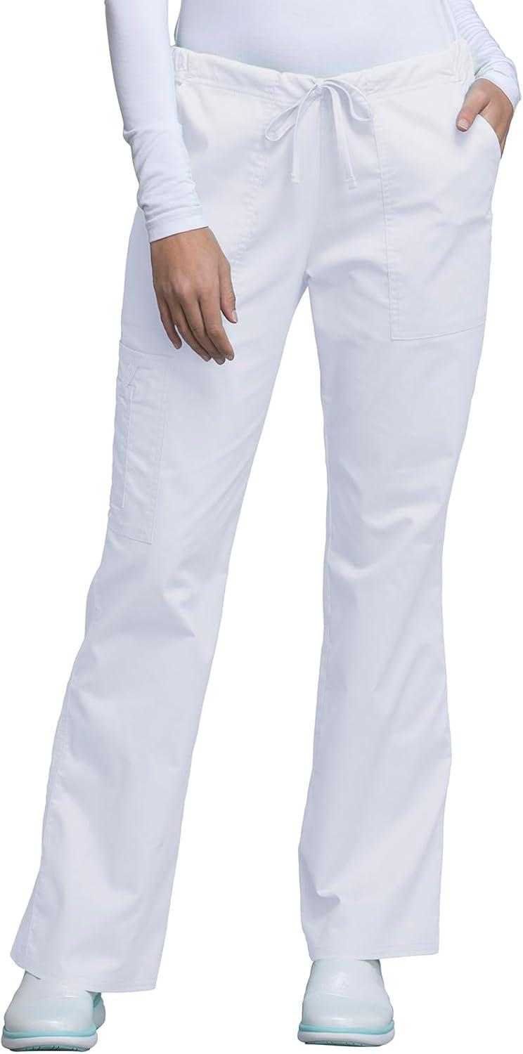 imageCherokee Womens Scrub Set 3 Pockets VNeck Top WW630 With 4 Pocket Mid Rise Drawstring Cargo Pant 4044White