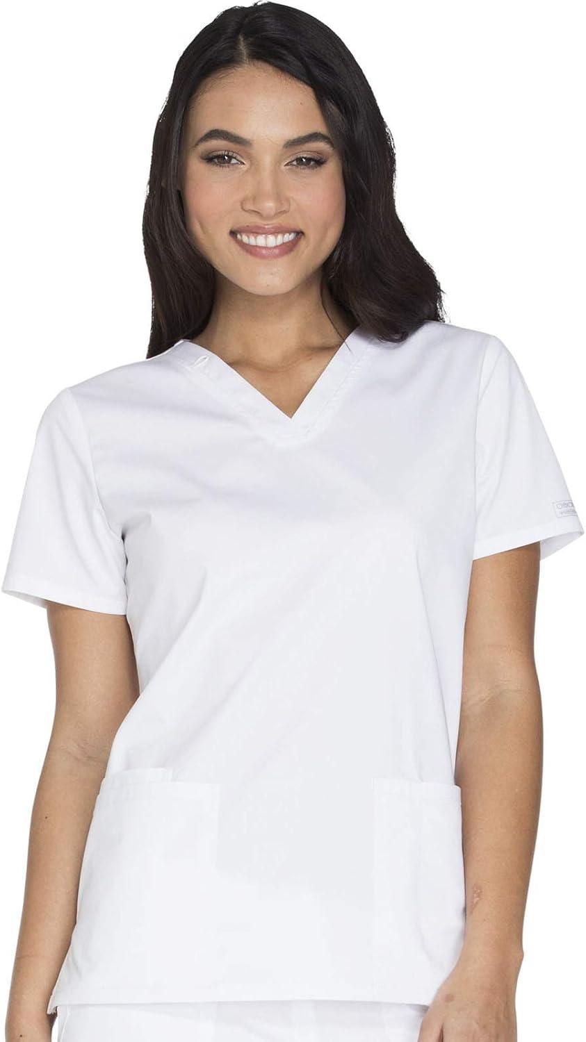 imageCherokee Womens Scrub Set 3 Pockets VNeck Top WW630 With 4 Pocket Mid Rise Drawstring Cargo Pant 4044White