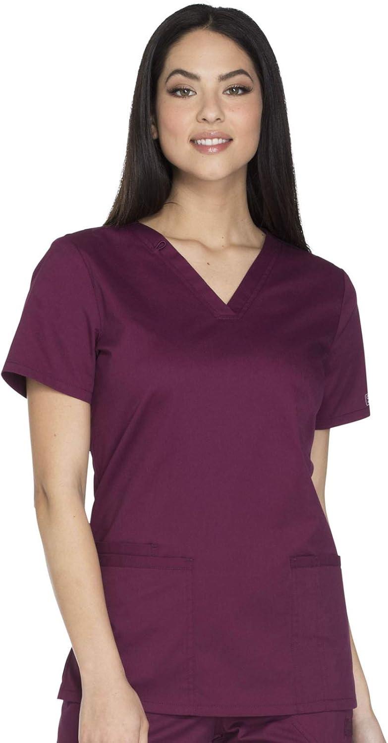 imageCherokee Womens Scrub Set 3 Pockets VNeck Top WW630 With 4 Pocket Mid Rise Drawstring Cargo Pant 4044Wine