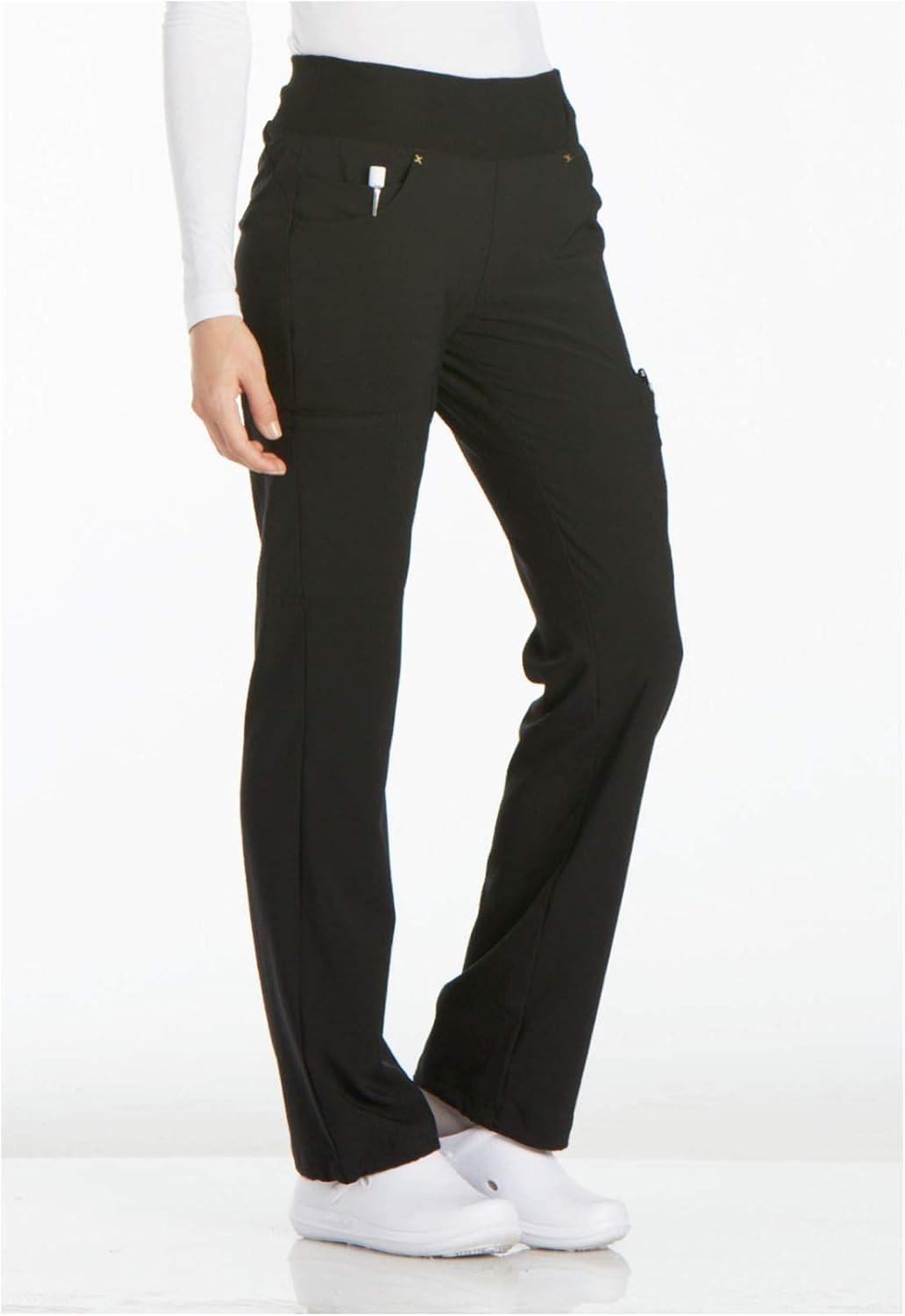 imageCherokee Womens Scrub Set Contemporary Fit Mid Rise 6 Pocket Straight Leg Pant CK002 and 4 Pocket VNeck Top CK605Black