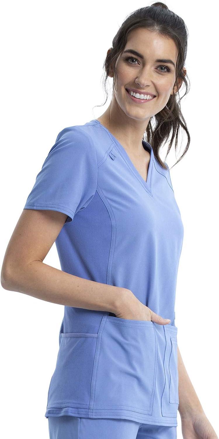 imageCherokee Womens Scrub Set Contemporary Fit Mid Rise 6 Pocket Straight Leg Pant CK002 and 4 Pocket VNeck Top CK605Ciel