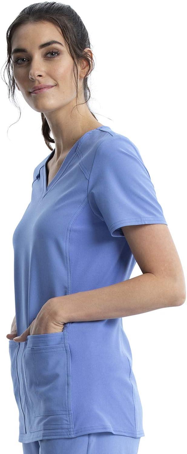 imageCherokee Womens Scrub Set Contemporary Fit Mid Rise 6 Pocket Straight Leg Pant CK002 and 4 Pocket VNeck Top CK605Ciel