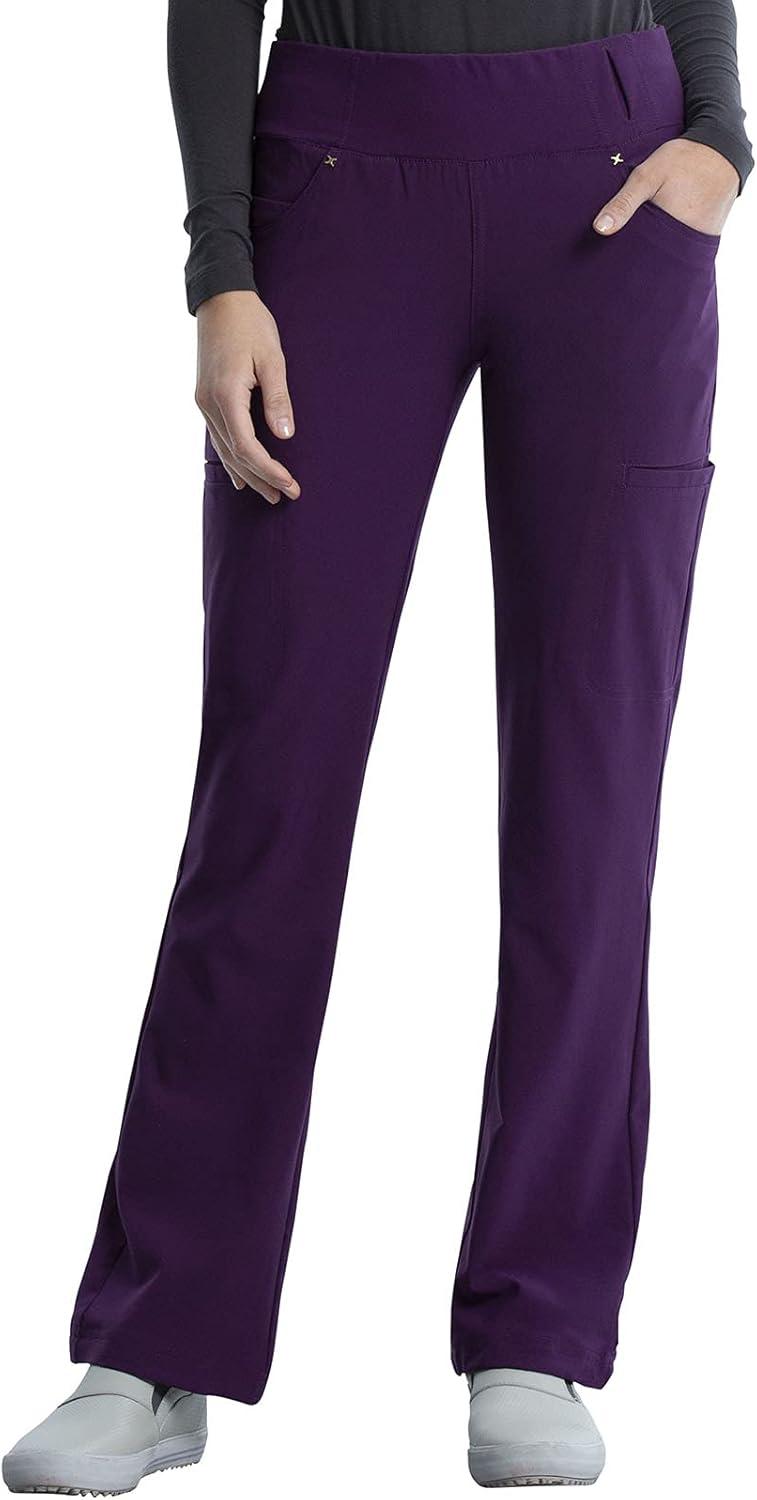 imageCherokee Womens Scrub Set Contemporary Fit Mid Rise 6 Pocket Straight Leg Pant CK002 and 4 Pocket VNeck Top CK605Eggplant