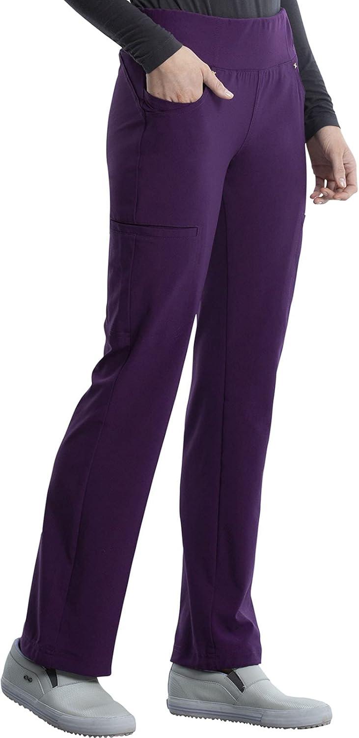 imageCherokee Womens Scrub Set Contemporary Fit Mid Rise 6 Pocket Straight Leg Pant CK002 and 4 Pocket VNeck Top CK605Eggplant