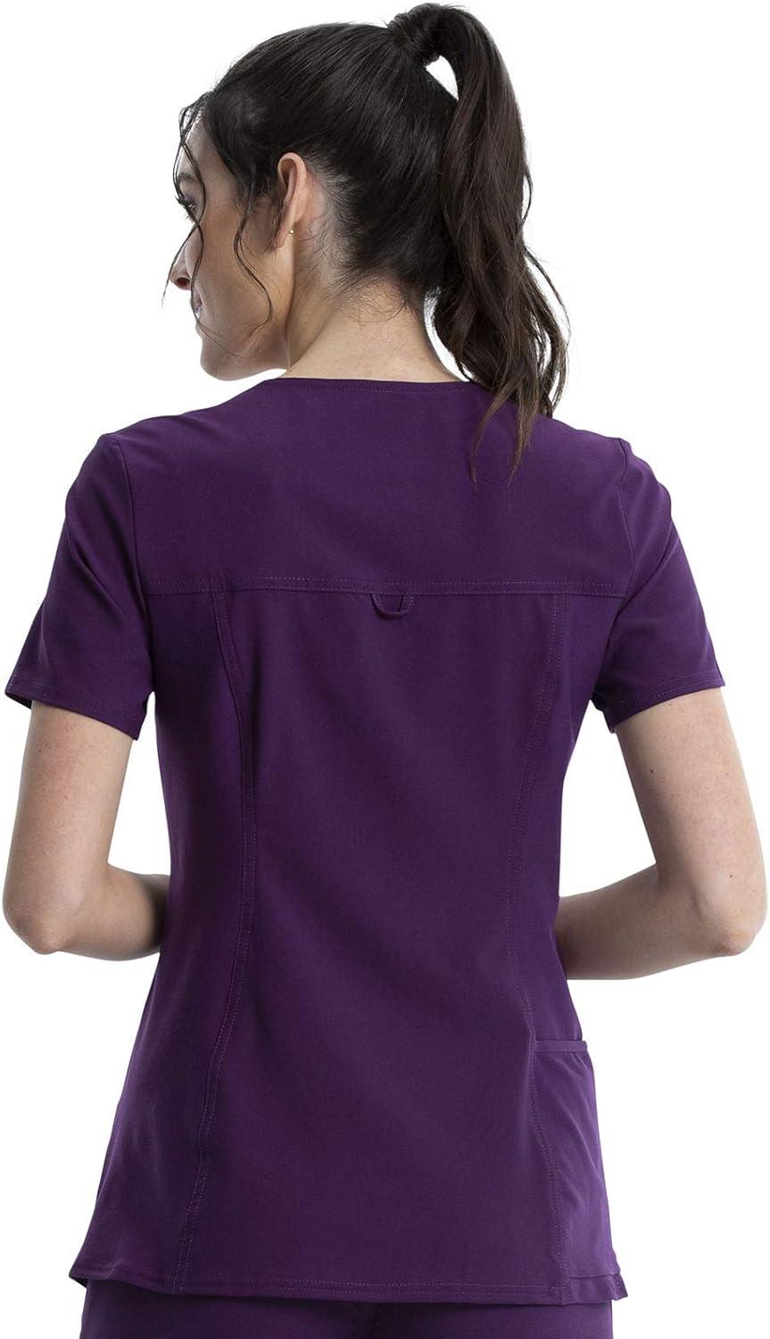 imageCherokee Womens Scrub Set Contemporary Fit Mid Rise 6 Pocket Straight Leg Pant CK002 and 4 Pocket VNeck Top CK605Eggplant