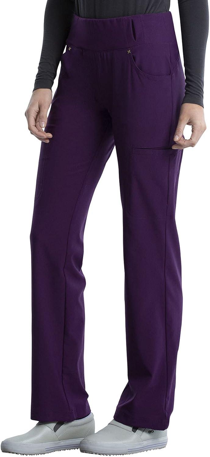imageCherokee Womens Scrub Set Contemporary Fit Mid Rise 6 Pocket Straight Leg Pant CK002 and 4 Pocket VNeck Top CK605Eggplant