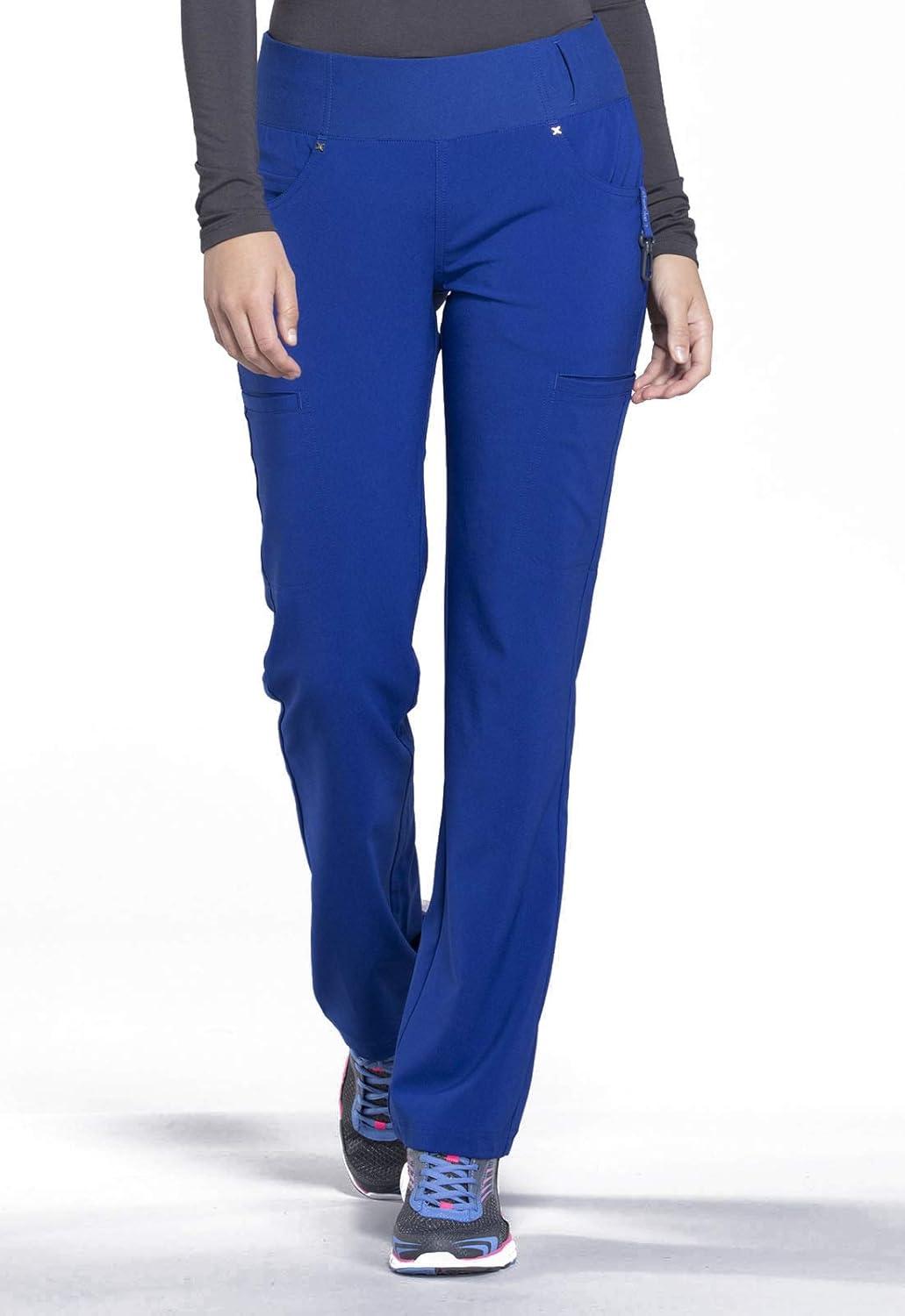 imageCherokee Womens Scrub Set Contemporary Fit Mid Rise 6 Pocket Straight Leg Pant CK002 and 4 Pocket VNeck Top CK605Galaxy Blue