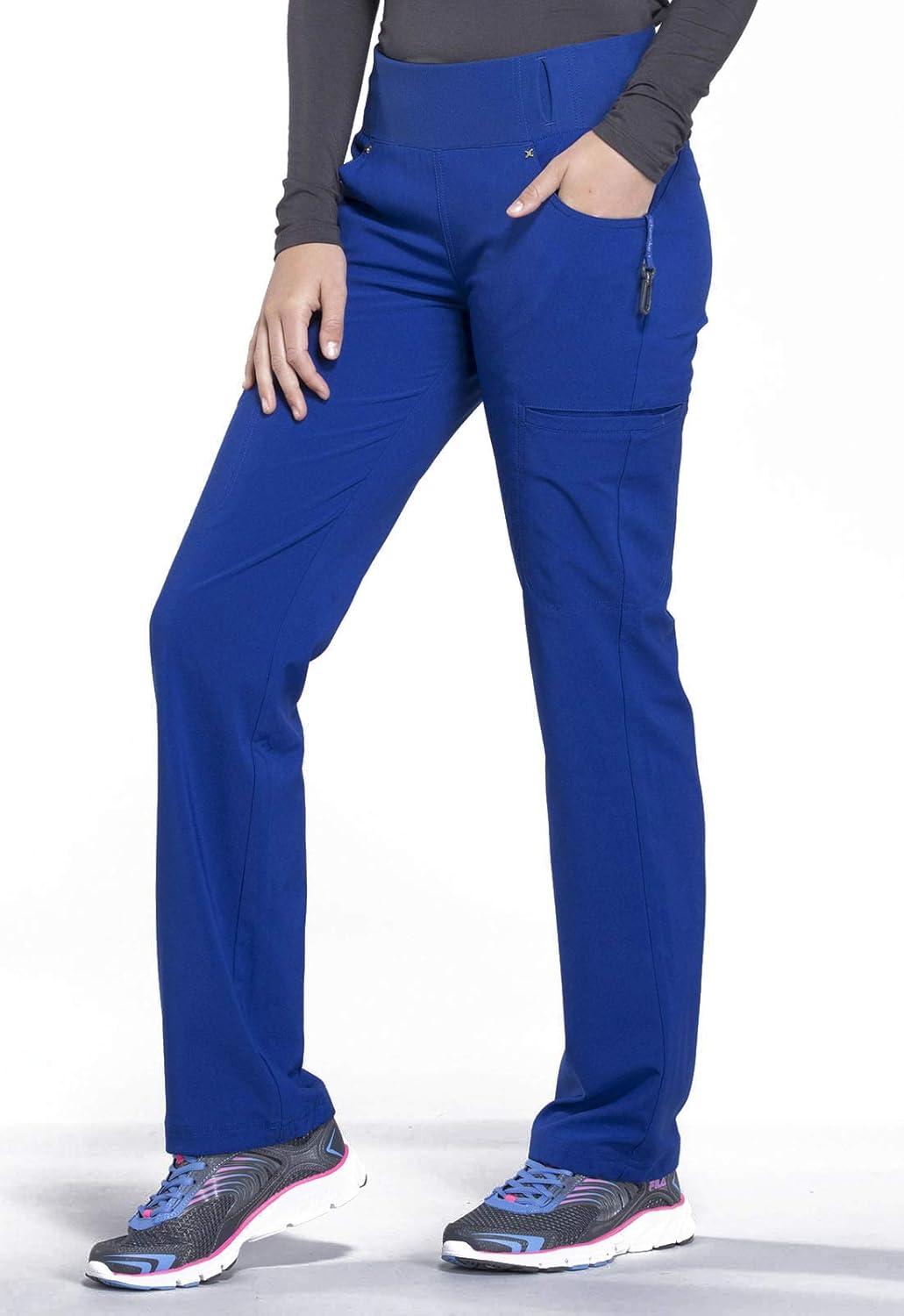 imageCherokee Womens Scrub Set Contemporary Fit Mid Rise 6 Pocket Straight Leg Pant CK002 and 4 Pocket VNeck Top CK605Galaxy Blue