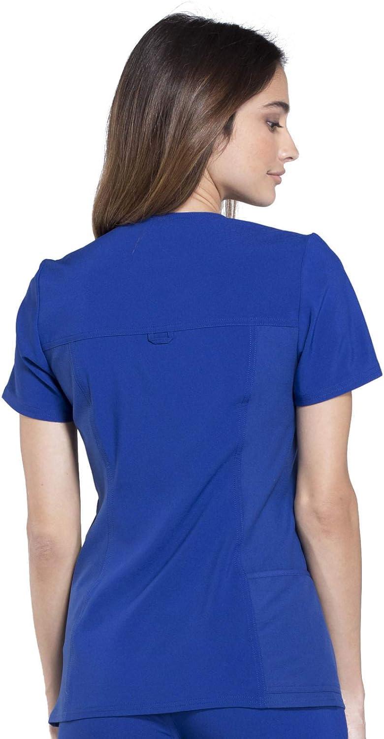 imageCherokee Womens Scrub Set Contemporary Fit Mid Rise 6 Pocket Straight Leg Pant CK002 and 4 Pocket VNeck Top CK605Galaxy Blue