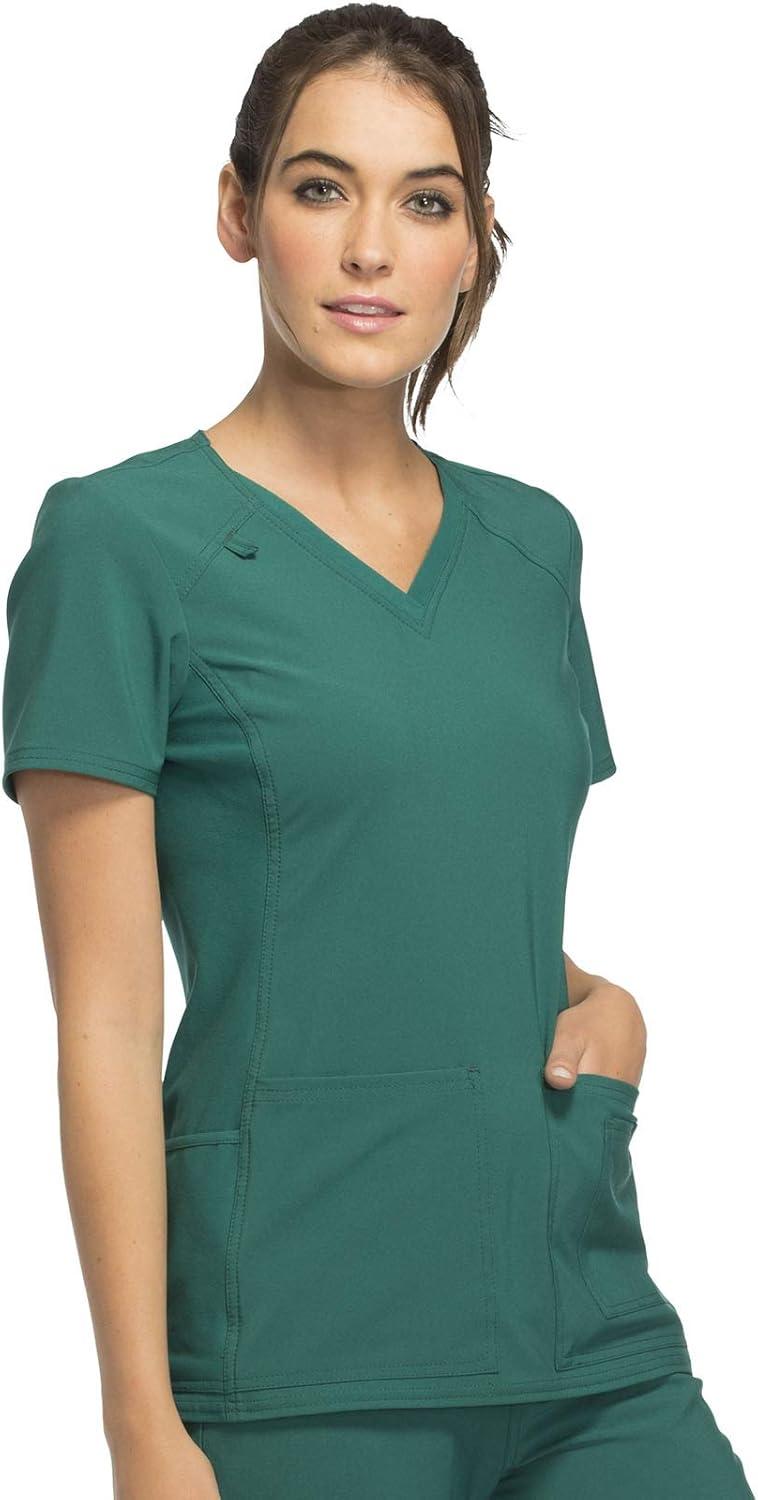 imageCherokee Womens Scrub Set Contemporary Fit Mid Rise 6 Pocket Straight Leg Pant CK002 and 4 Pocket VNeck Top CK605Hunter Green