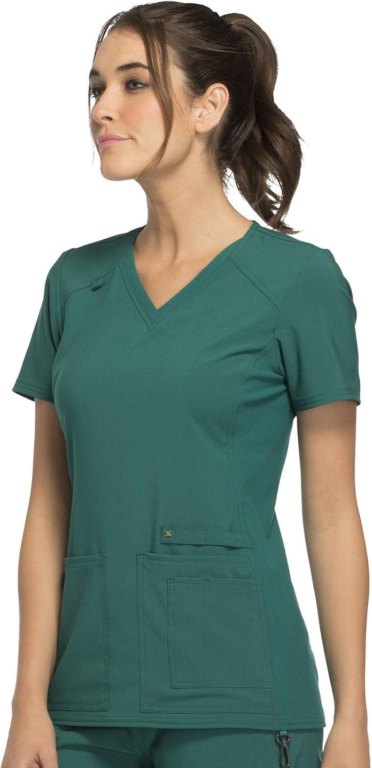 imageCherokee Womens Scrub Set Contemporary Fit Mid Rise 6 Pocket Straight Leg Pant CK002 and 4 Pocket VNeck Top CK605Hunter Green