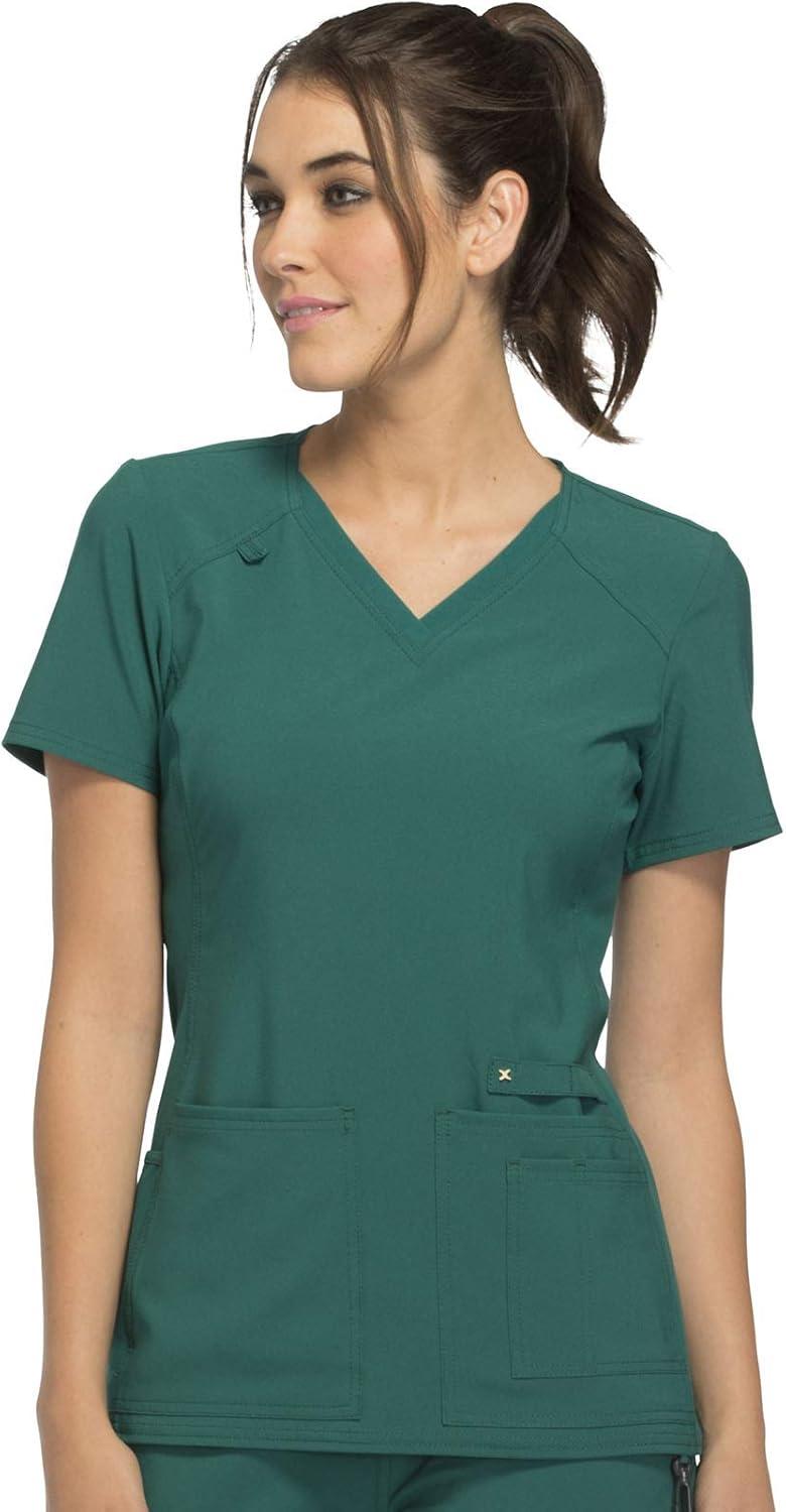 imageCherokee Womens Scrub Set Contemporary Fit Mid Rise 6 Pocket Straight Leg Pant CK002 and 4 Pocket VNeck Top CK605Hunter Green