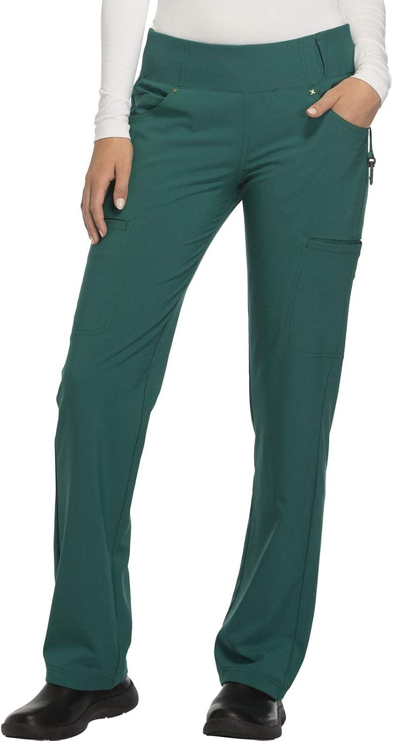 imageCherokee Womens Scrub Set Contemporary Fit Mid Rise 6 Pocket Straight Leg Pant CK002 and 4 Pocket VNeck Top CK605Hunter Green