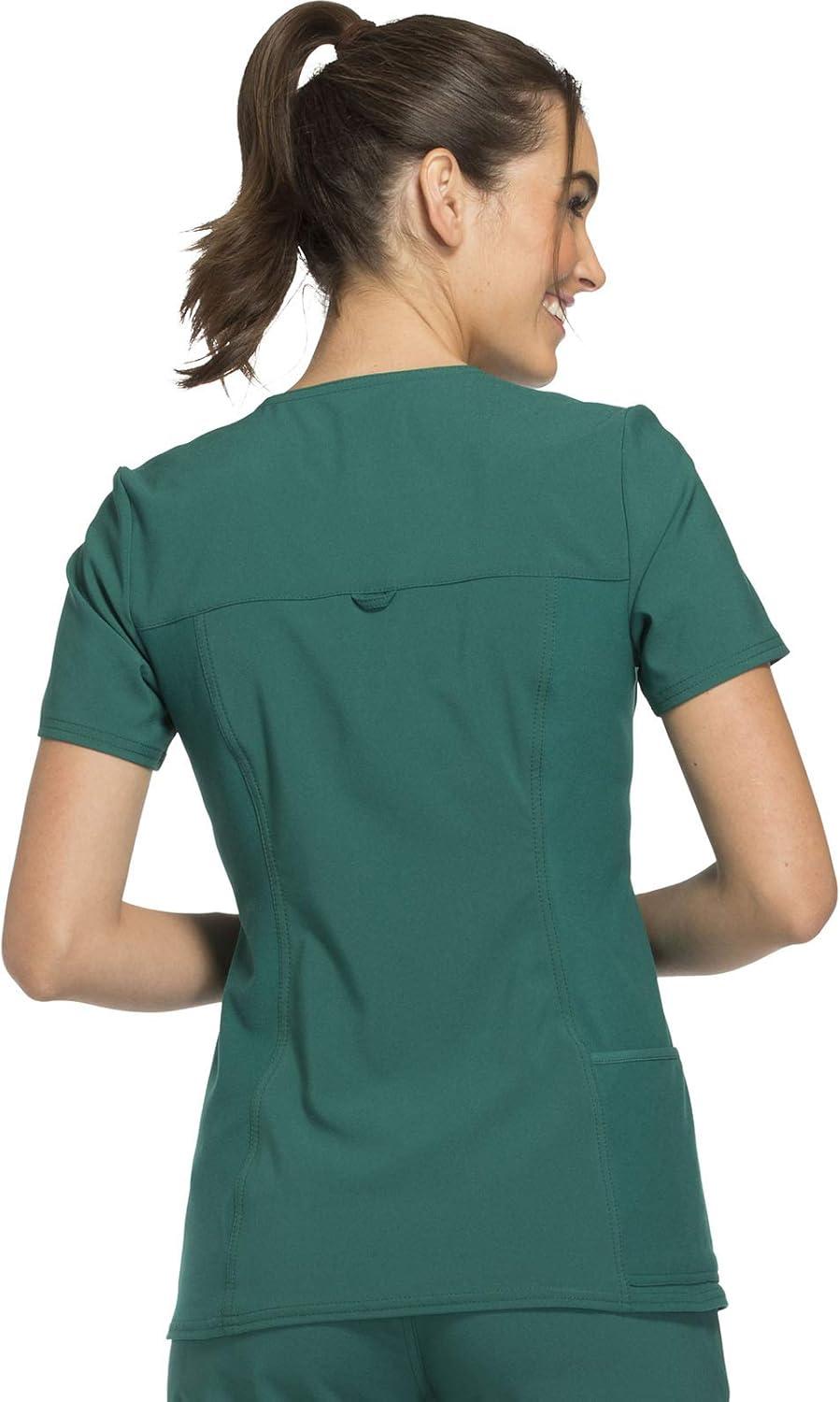 imageCherokee Womens Scrub Set Contemporary Fit Mid Rise 6 Pocket Straight Leg Pant CK002 and 4 Pocket VNeck Top CK605Hunter Green
