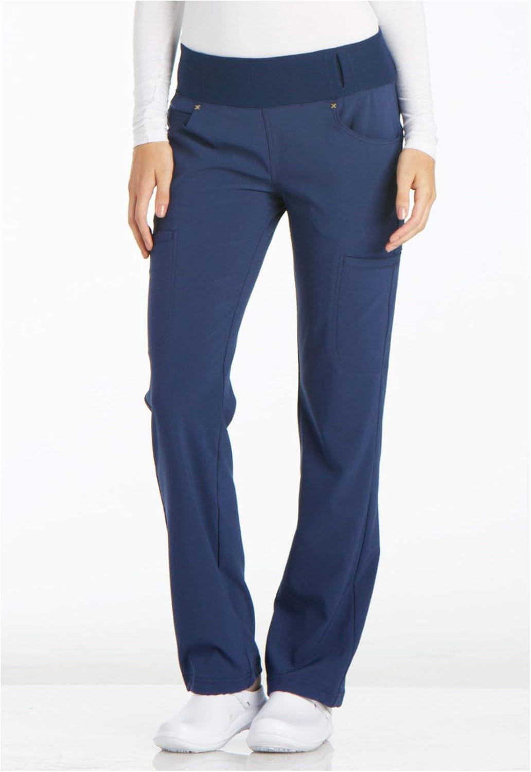 imageCherokee Womens Scrub Set Contemporary Fit Mid Rise 6 Pocket Straight Leg Pant CK002 and 4 Pocket VNeck Top CK605Navy