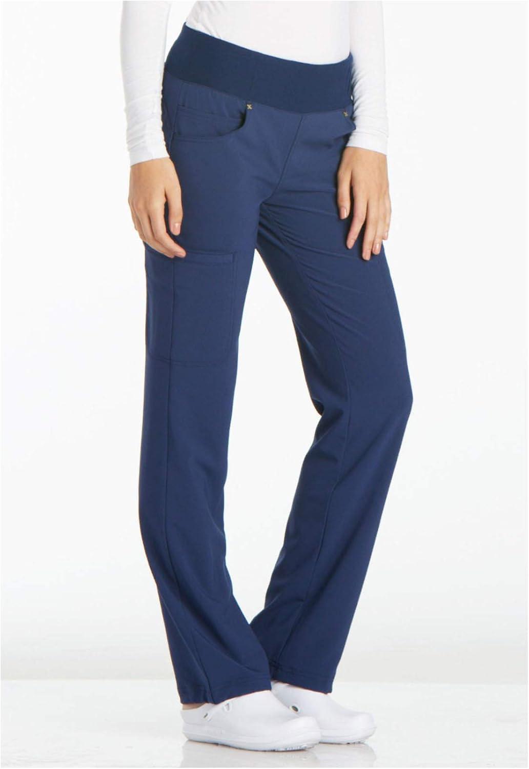 imageCherokee Womens Scrub Set Contemporary Fit Mid Rise 6 Pocket Straight Leg Pant CK002 and 4 Pocket VNeck Top CK605Navy
