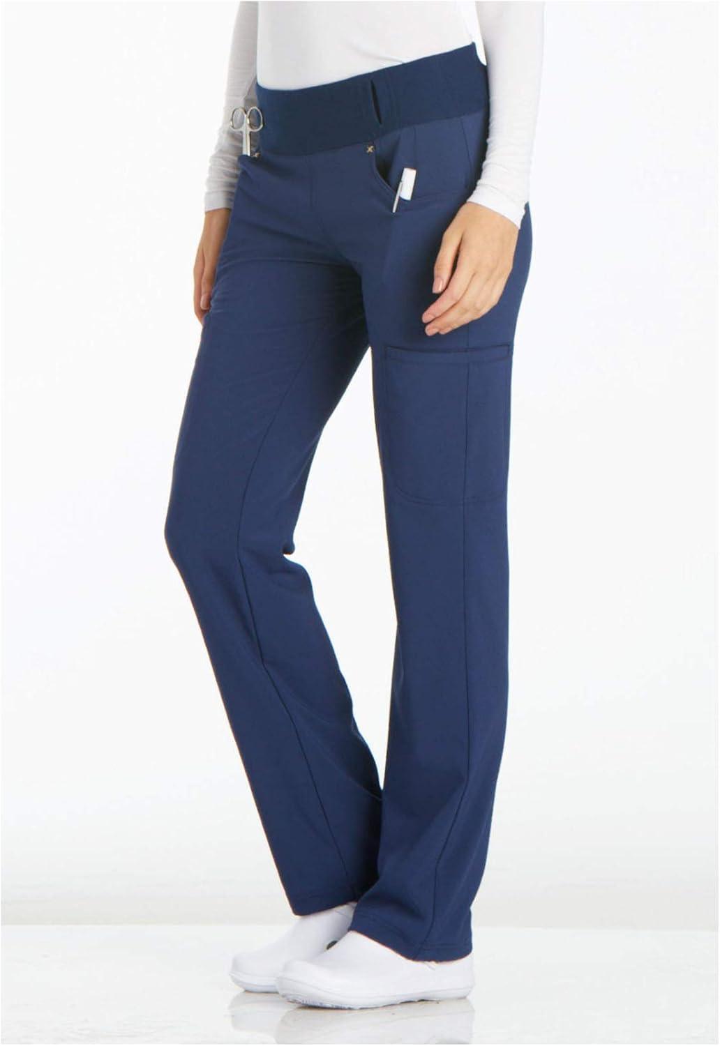 imageCherokee Womens Scrub Set Contemporary Fit Mid Rise 6 Pocket Straight Leg Pant CK002 and 4 Pocket VNeck Top CK605Navy