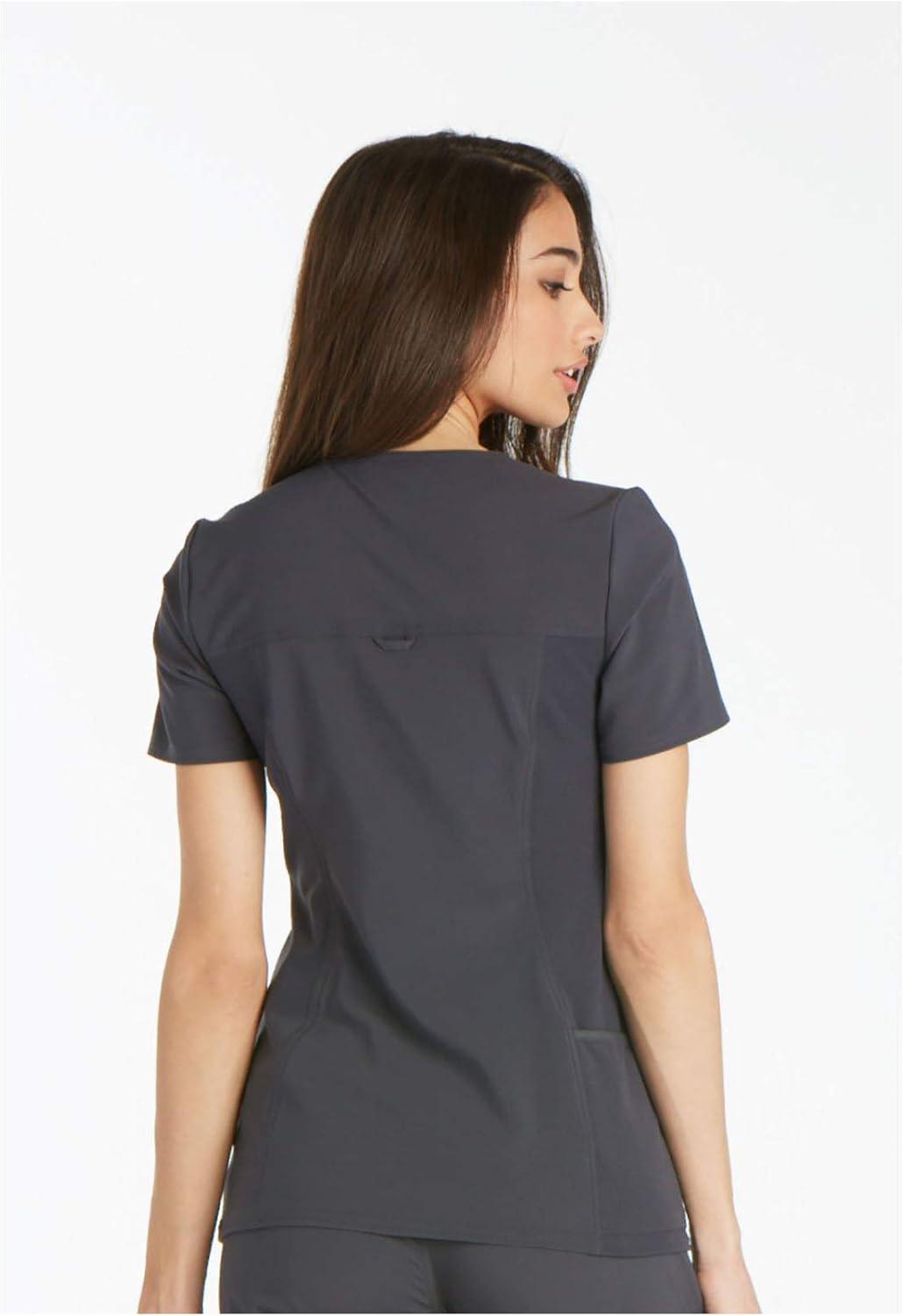 imageCherokee Womens Scrub Set Contemporary Fit Mid Rise 6 Pocket Straight Leg Pant CK002 and 4 Pocket VNeck Top CK605Pewter