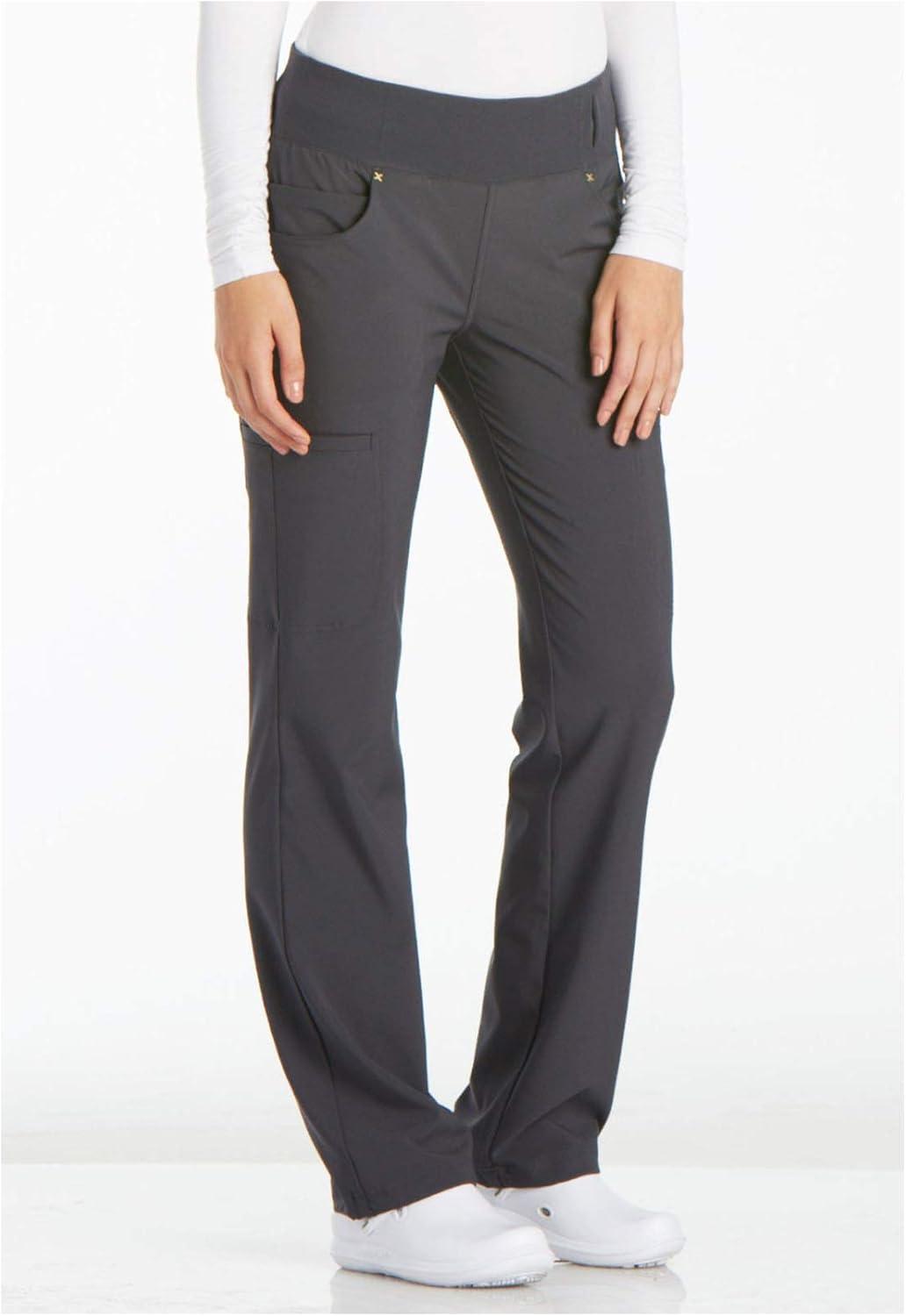 imageCherokee Womens Scrub Set Contemporary Fit Mid Rise 6 Pocket Straight Leg Pant CK002 and 4 Pocket VNeck Top CK605Pewter