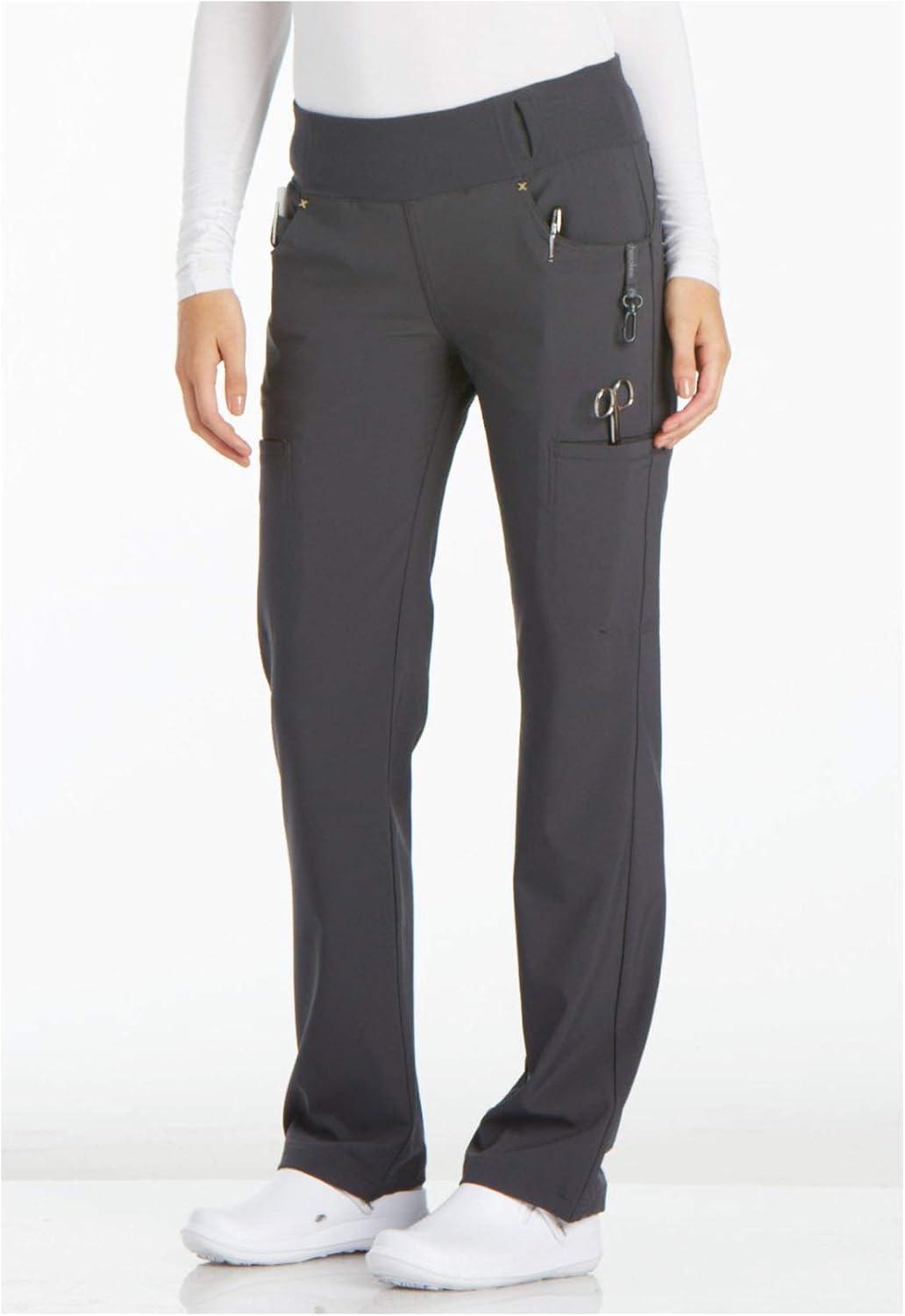 imageCherokee Womens Scrub Set Contemporary Fit Mid Rise 6 Pocket Straight Leg Pant CK002 and 4 Pocket VNeck Top CK605Pewter
