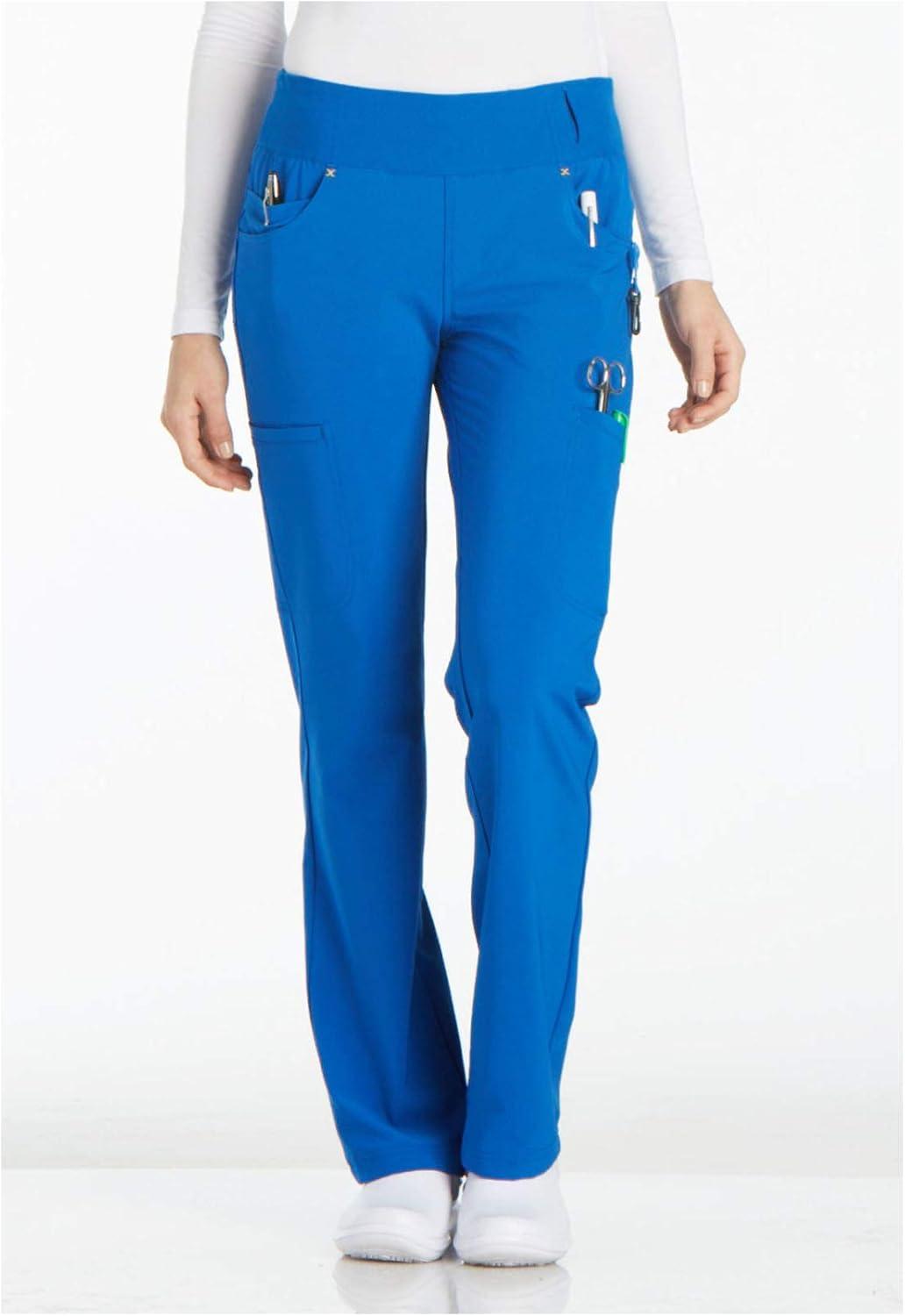 imageCherokee Womens Scrub Set Contemporary Fit Mid Rise 6 Pocket Straight Leg Pant CK002 and 4 Pocket VNeck Top CK605Royal