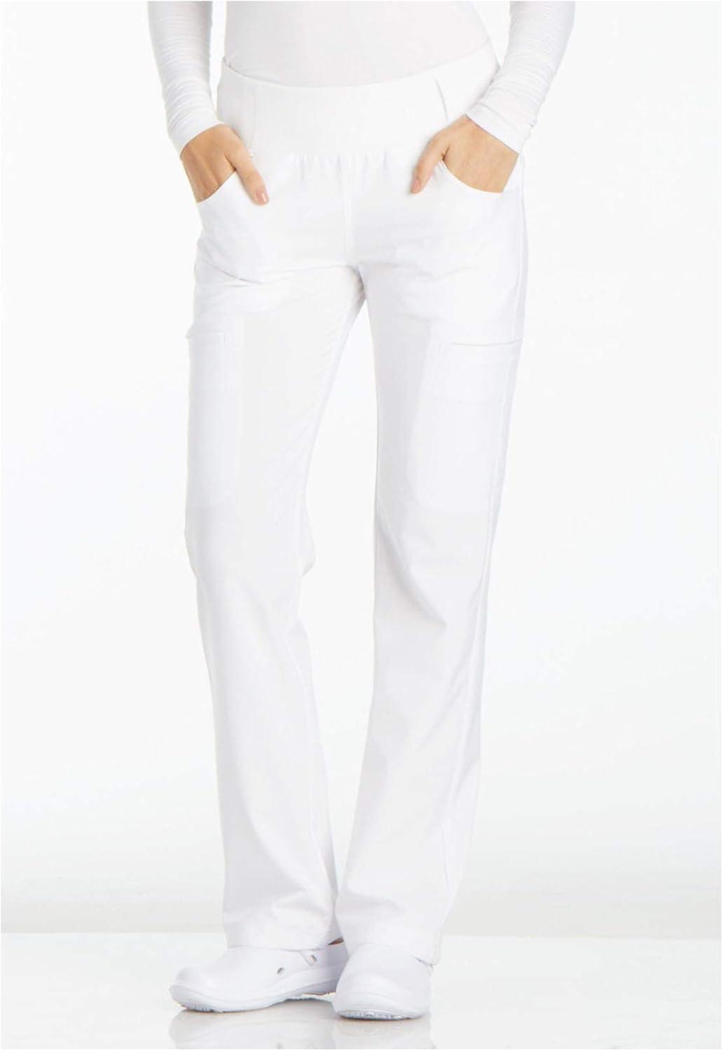 imageCherokee Womens Scrub Set Contemporary Fit Mid Rise 6 Pocket Straight Leg Pant CK002 and 4 Pocket VNeck Top CK605White