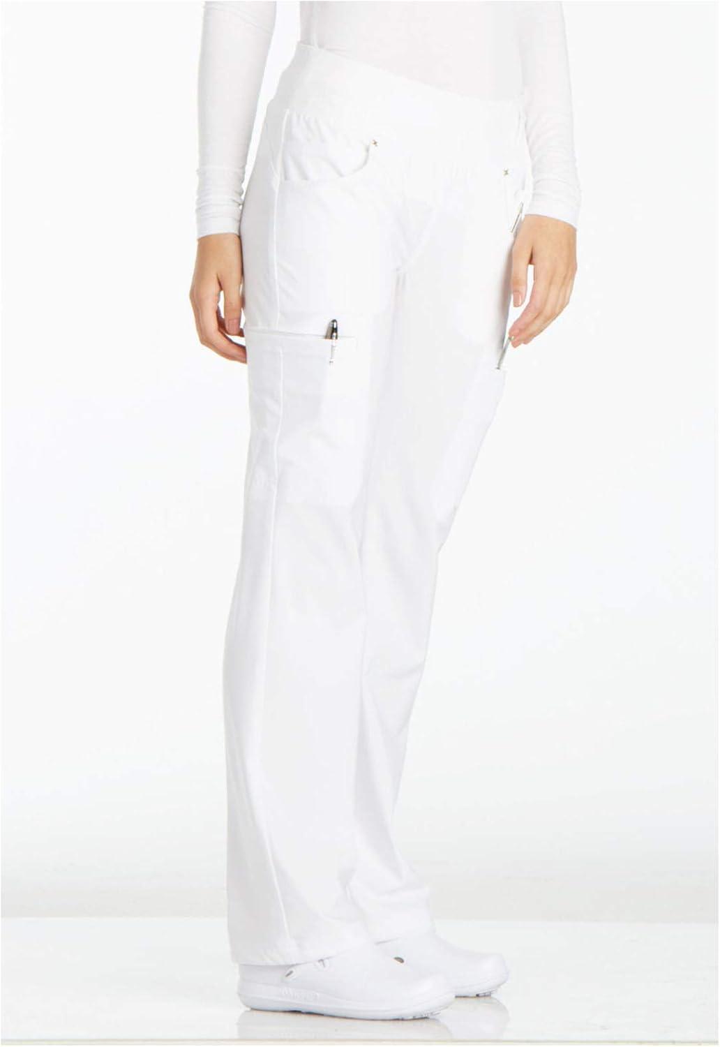 imageCherokee Womens Scrub Set Contemporary Fit Mid Rise 6 Pocket Straight Leg Pant CK002 and 4 Pocket VNeck Top CK605White