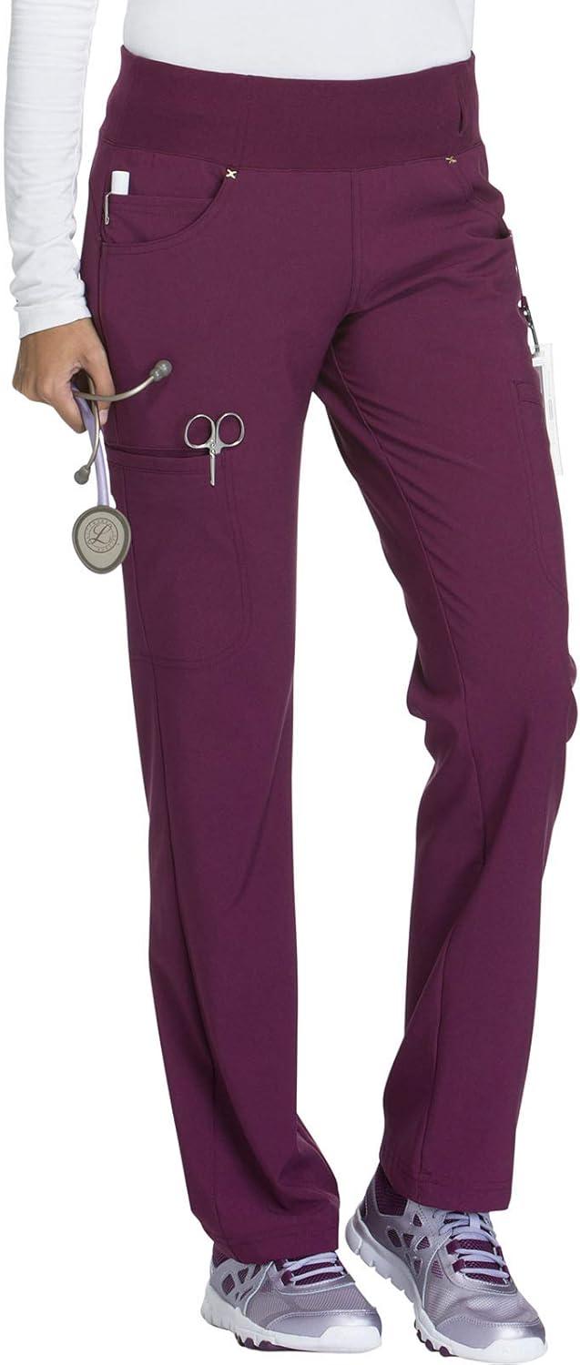 imageCherokee Womens Scrub Set Contemporary Fit Mid Rise 6 Pocket Straight Leg Pant CK002 and 4 Pocket VNeck Top CK605Wine
