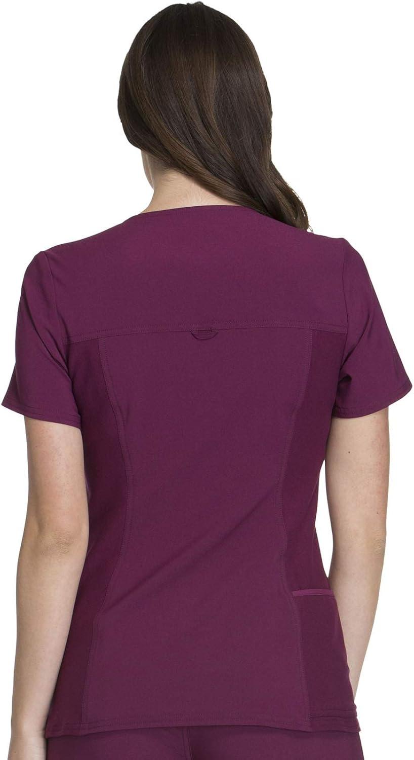 imageCherokee Womens Scrub Set Contemporary Fit Mid Rise 6 Pocket Straight Leg Pant CK002 and 4 Pocket VNeck Top CK605Wine