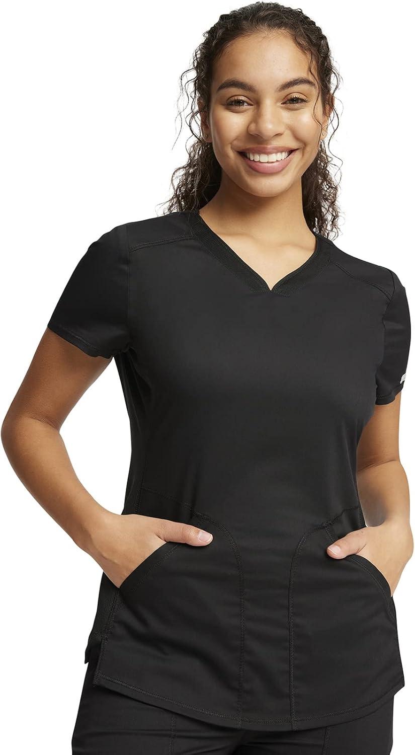 imageCherokee Womens Scrub Set Modern Classic Fit VNeck Scrub Top WW601 with Natural Rise Jogger amp Elasticized Waistband WW011Black