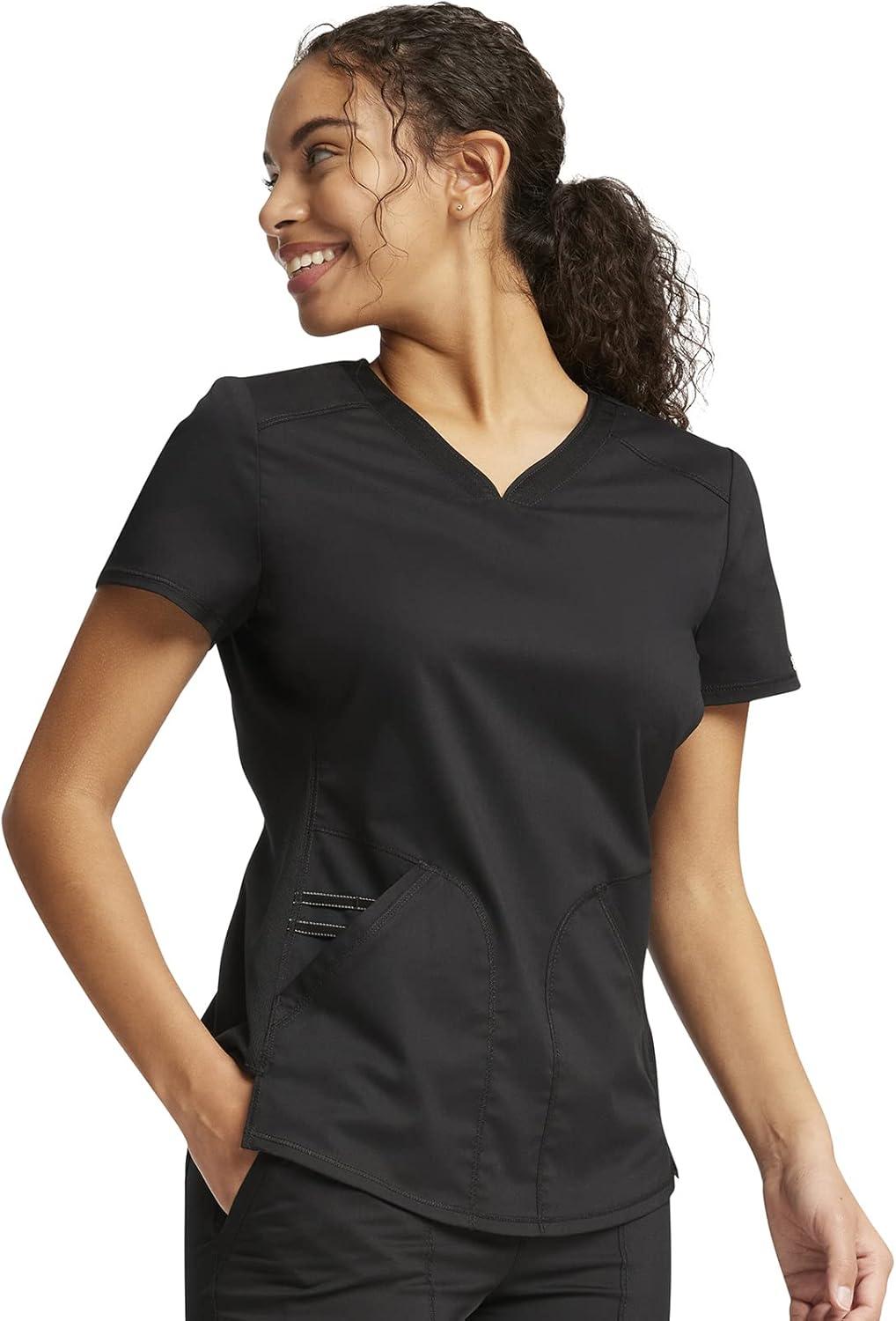 imageCherokee Womens Scrub Set Modern Classic Fit VNeck Scrub Top WW601 with Natural Rise Jogger amp Elasticized Waistband WW011Black