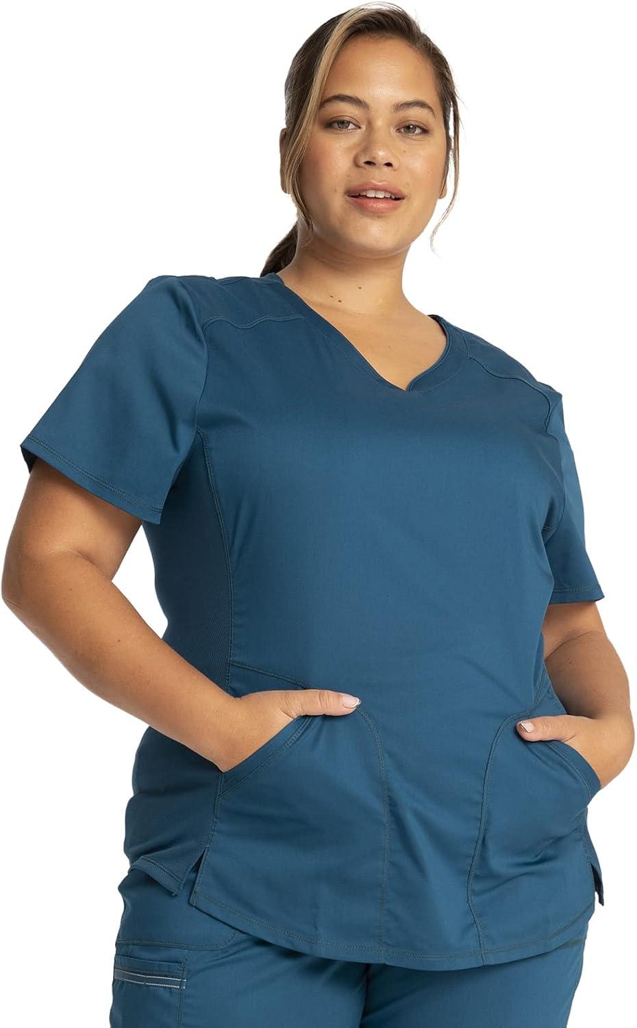 imageCherokee Womens Scrub Set Modern Classic Fit VNeck Scrub Top WW601 with Natural Rise Jogger amp Elasticized Waistband WW011Caribbean Blue