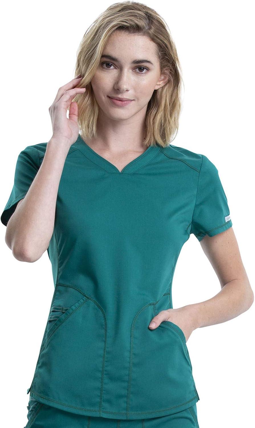 imageCherokee Womens Scrub Set Modern Classic Fit VNeck Scrub Top WW601 with Natural Rise Jogger amp Elasticized Waistband WW011Hunter Green