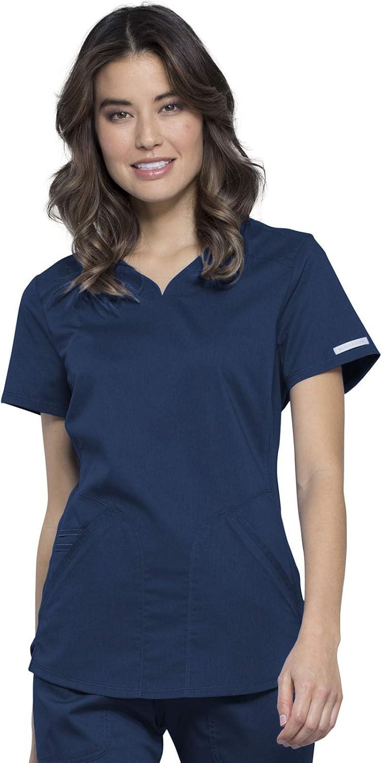 imageCherokee Womens Scrub Set Modern Classic Fit VNeck Scrub Top WW601 with Natural Rise Jogger amp Elasticized Waistband WW011Navy