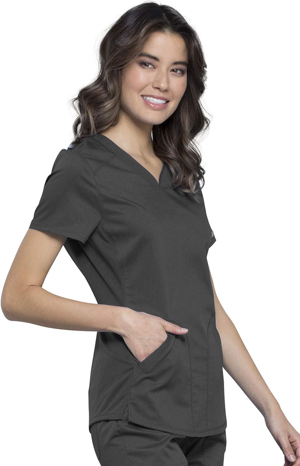 imageCherokee Womens Scrub Set Modern Classic Fit VNeck Scrub Top WW601 with Natural Rise Jogger amp Elasticized Waistband WW011Pewter