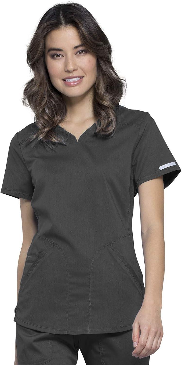 imageCherokee Womens Scrub Set Modern Classic Fit VNeck Scrub Top WW601 with Natural Rise Jogger amp Elasticized Waistband WW011Pewter
