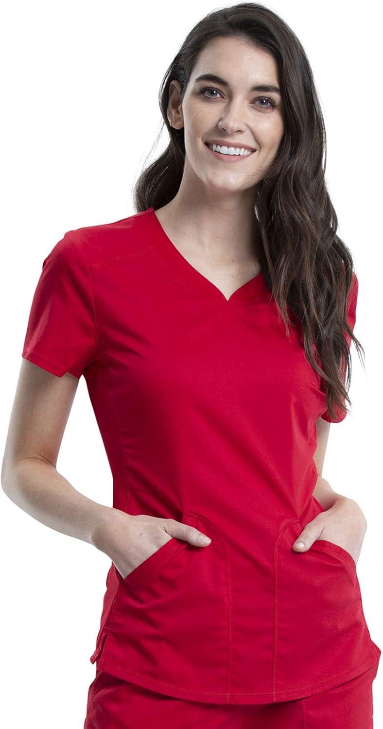imageCherokee Womens Scrub Set Modern Classic Fit VNeck Scrub Top WW601 with Natural Rise Jogger amp Elasticized Waistband WW011Red