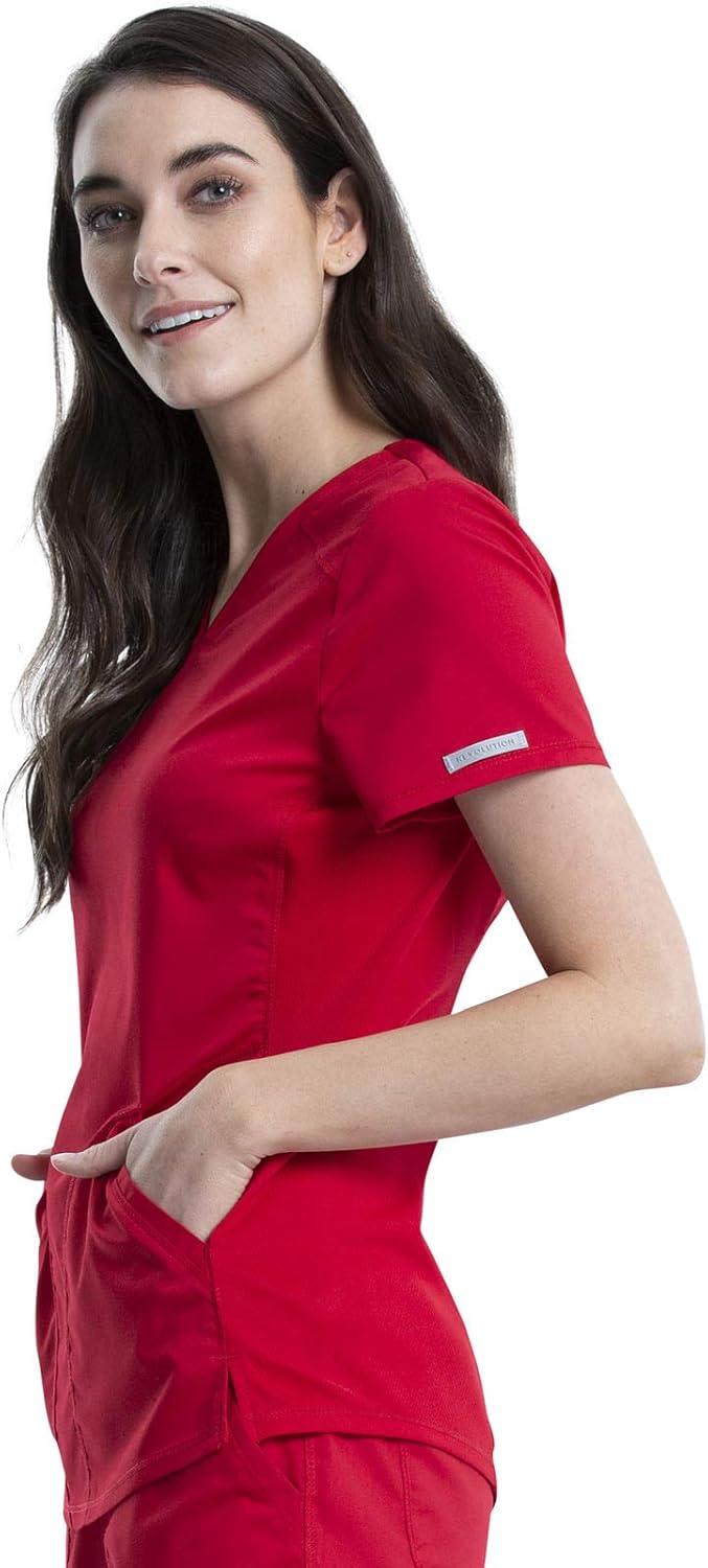 imageCherokee Womens Scrub Set Modern Classic Fit VNeck Scrub Top WW601 with Natural Rise Jogger amp Elasticized Waistband WW011Red
