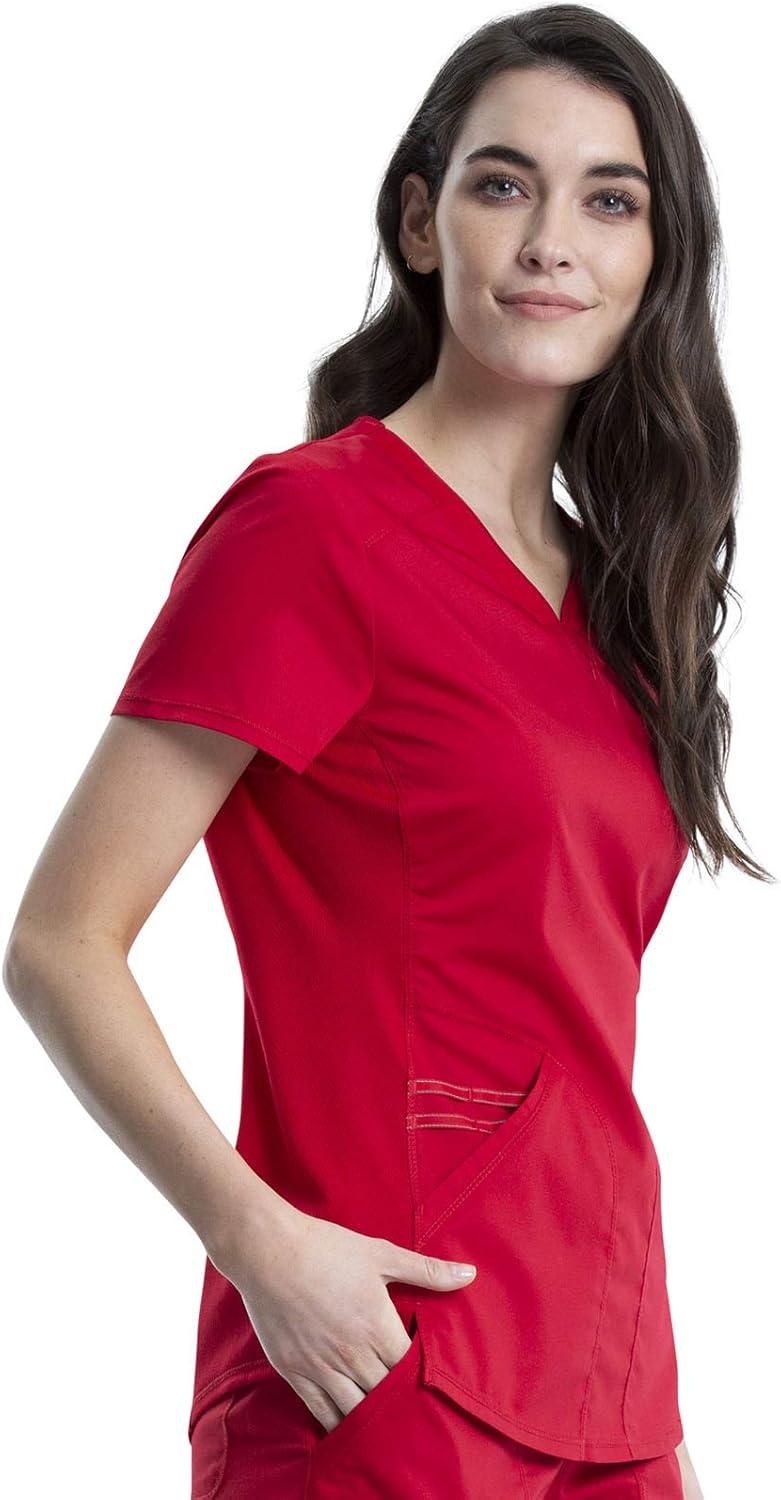 imageCherokee Womens Scrub Set Modern Classic Fit VNeck Scrub Top WW601 with Natural Rise Jogger amp Elasticized Waistband WW011Red