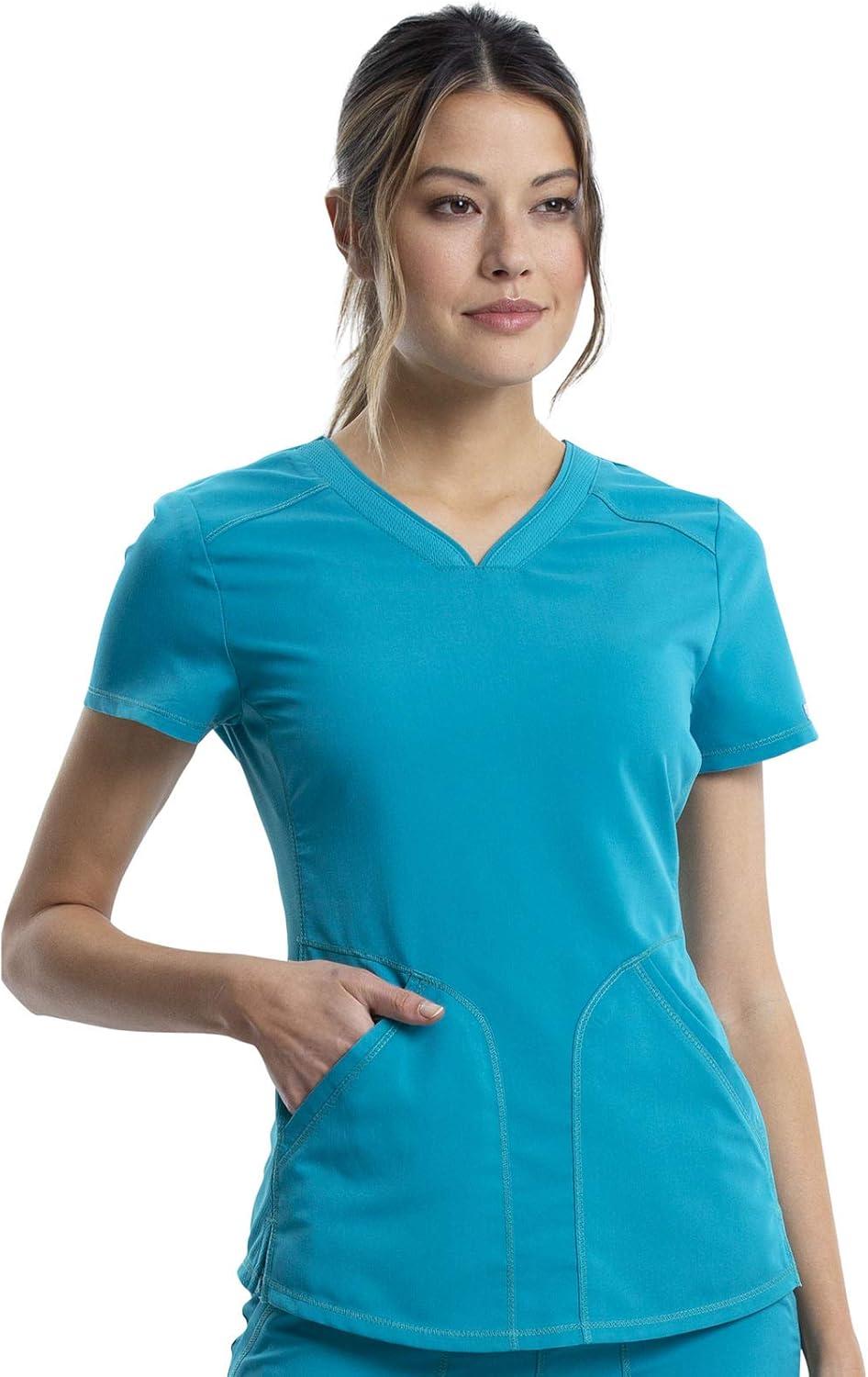 imageCherokee Womens Scrub Set Modern Classic Fit VNeck Scrub Top WW601 with Natural Rise Jogger amp Elasticized Waistband WW011Teal Blue