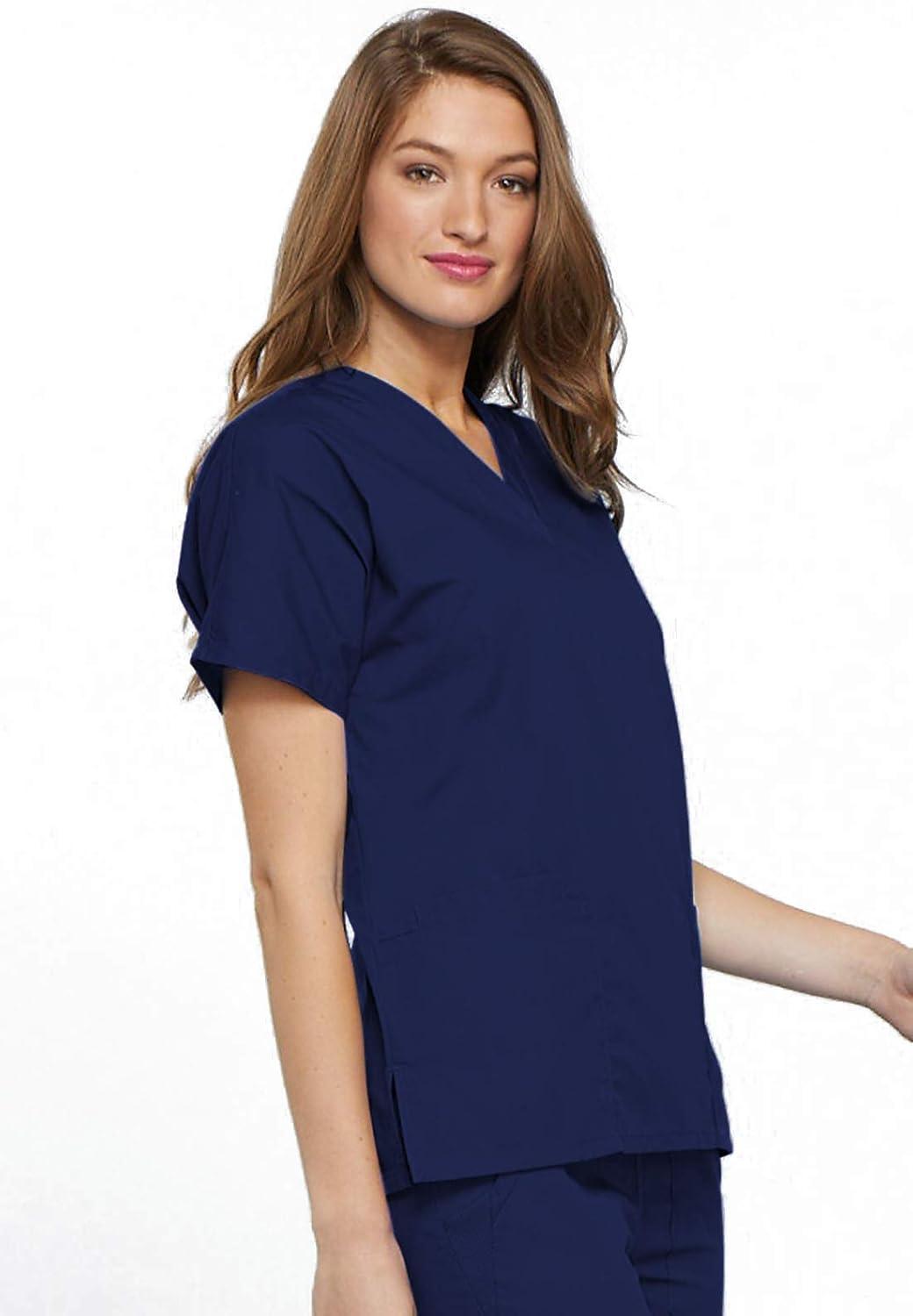 imageCherokee Womens Scrub Set VNeck Dolman Sleeve Top amp PullOn Cargo Pant with Elastic Waist amp Fade Resistant Fabric CK00043CNavy